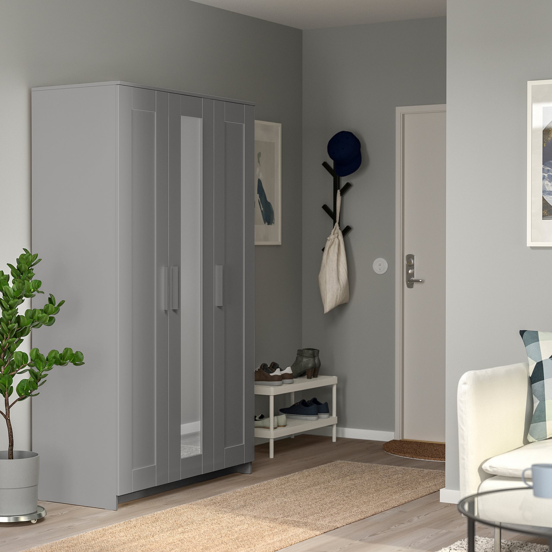 BRIMNES, wardrobe with 3 doors, 117x190 cm, 706.028.04