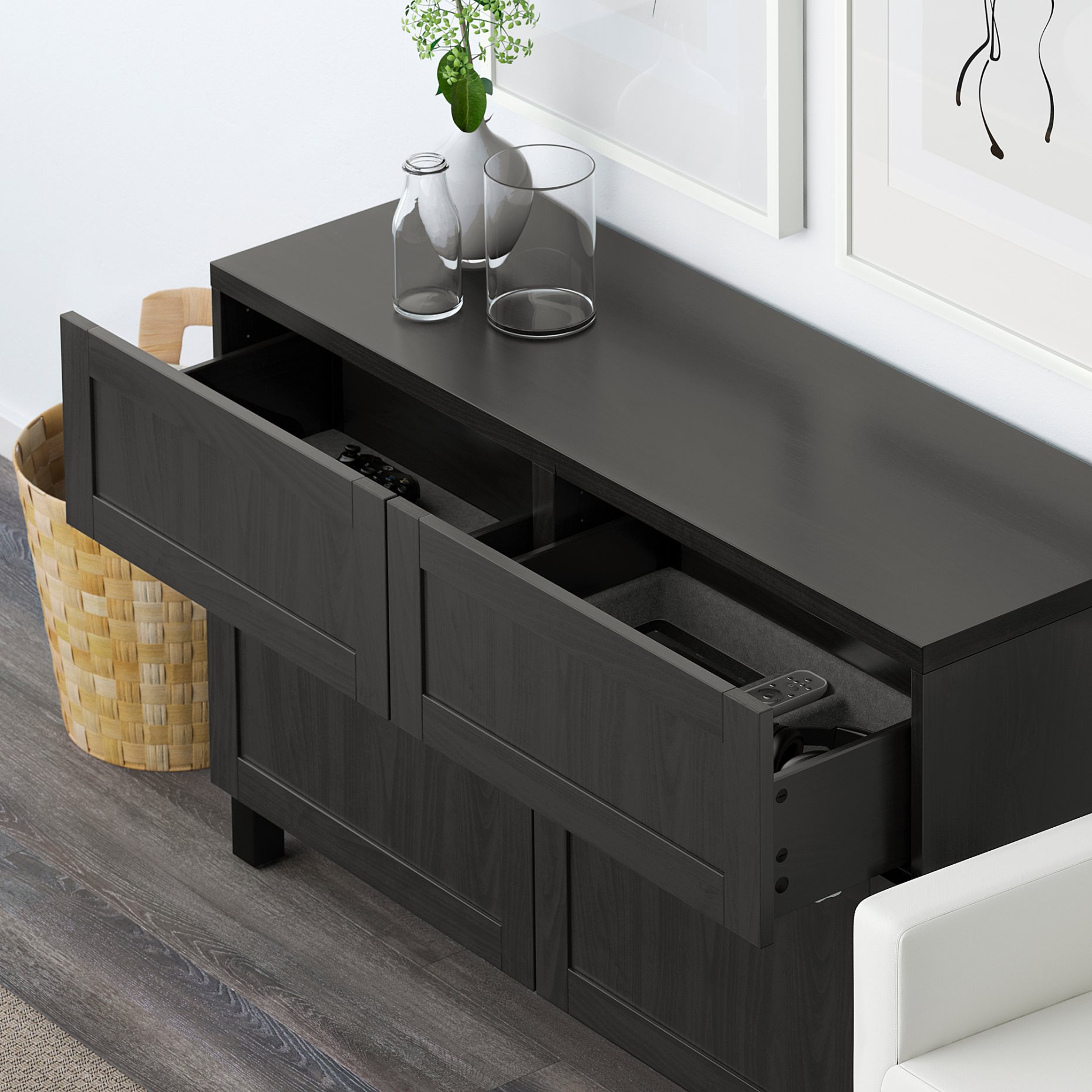 BESTÅ, storage combination with doors/drawers soft-closing, 120x42x74 cm, 791.952.88