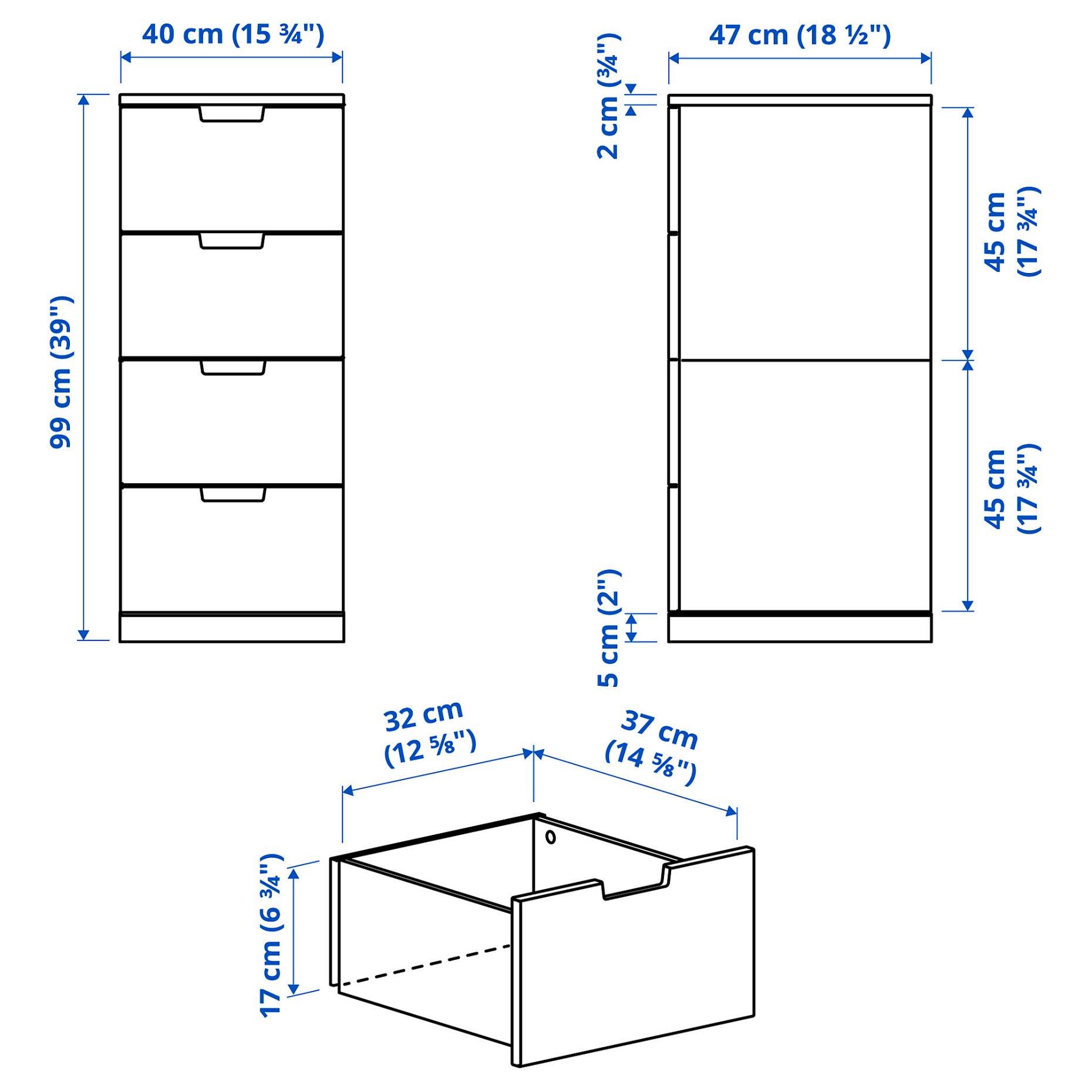 NORDLI, chest of 4 drawers, 40x99 cm, 792.398.43