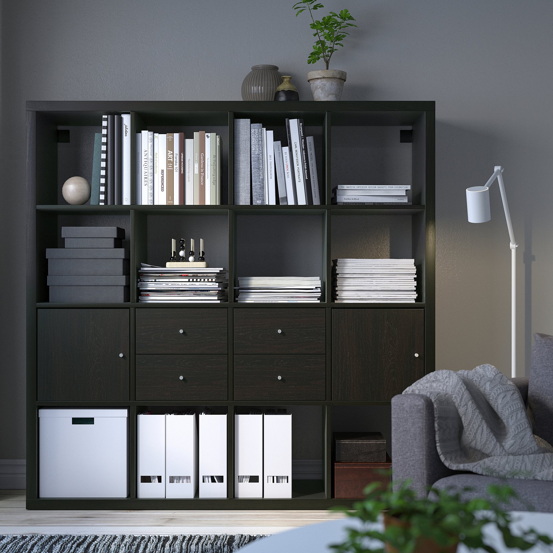 KALLAX, shelving unit with 4 inserts, 147x147 cm, 792.783.25