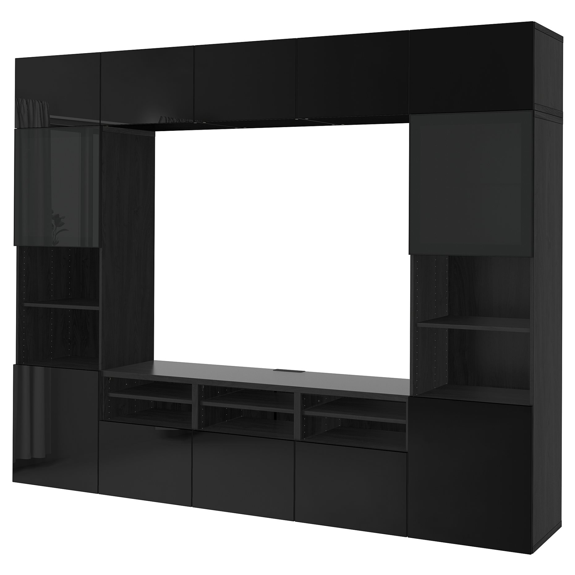 BESTÅ, σύνθεση αποθήκευσης TV/γυάλινες πόρτες/συρτάρια με μαλακό κλείσιμο, 300x42x231 cm, 794.110.32