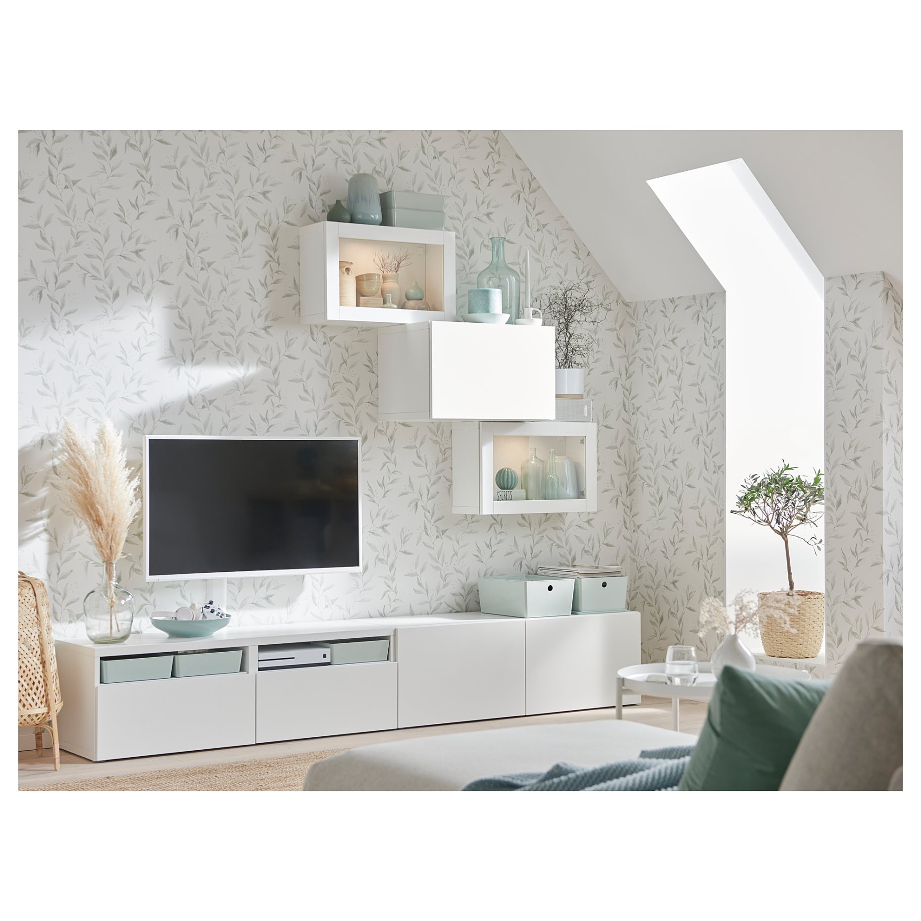 BESTÅ, TV storage combination/glass doors/drawers push open, 240x42x190 cm, 794.113.05