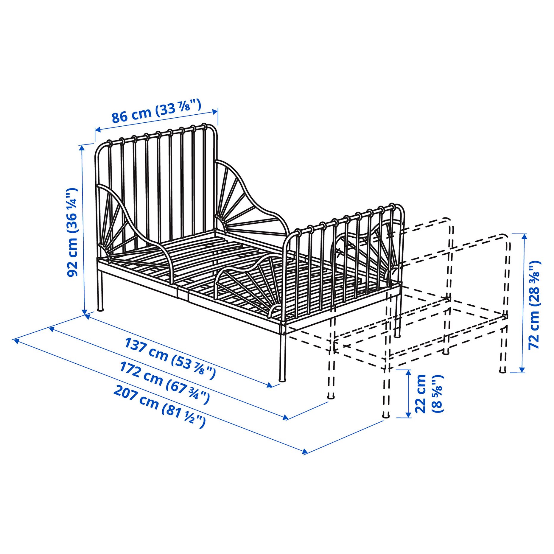 MINNEN, επεκτεινόμενος σκελετός κρεβατιού με τάβλες, 80x200 cm, 794.188.06