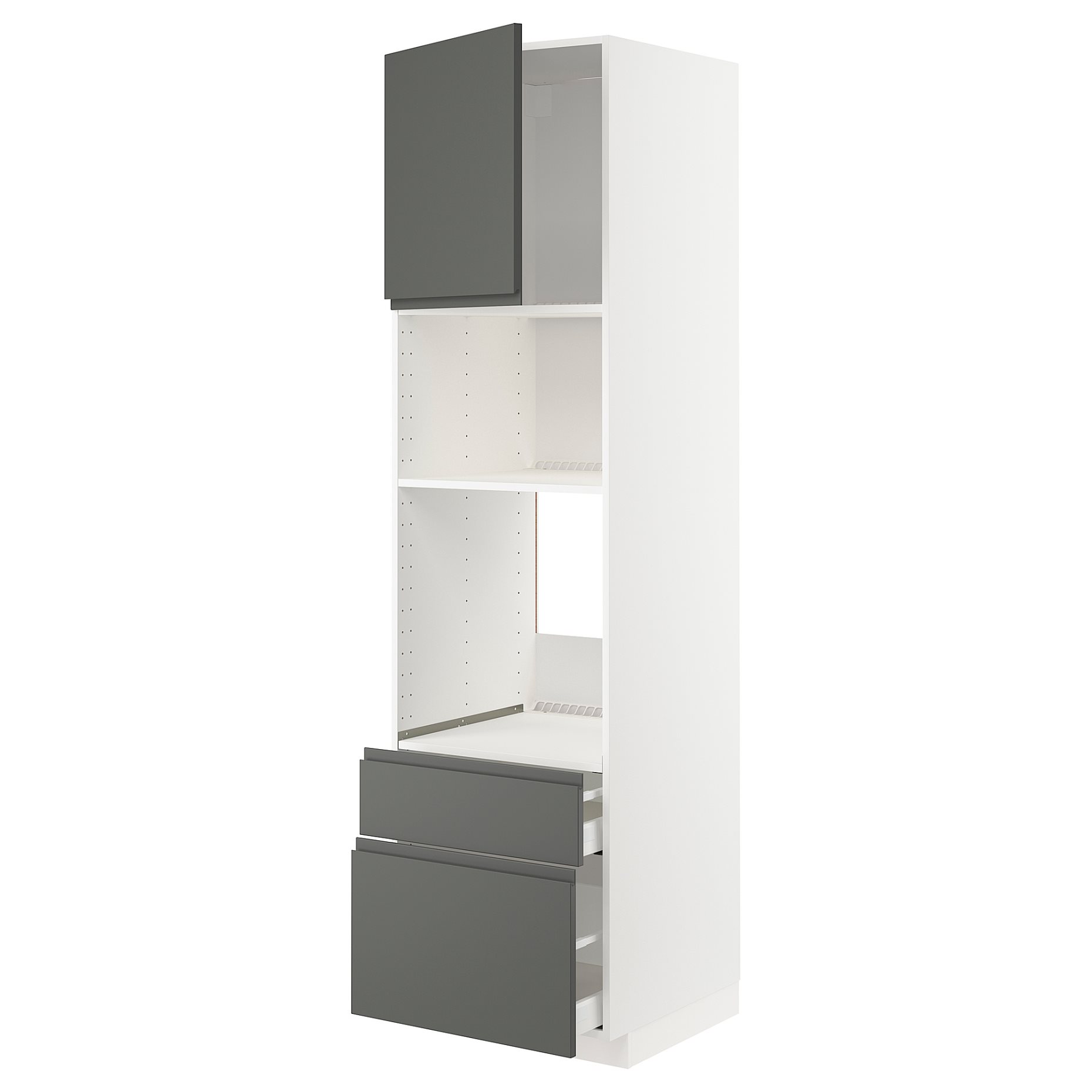 METOD, high cabinet for oven/microwave with door/2 drawers, 60x60x220 cm, 794.663.88