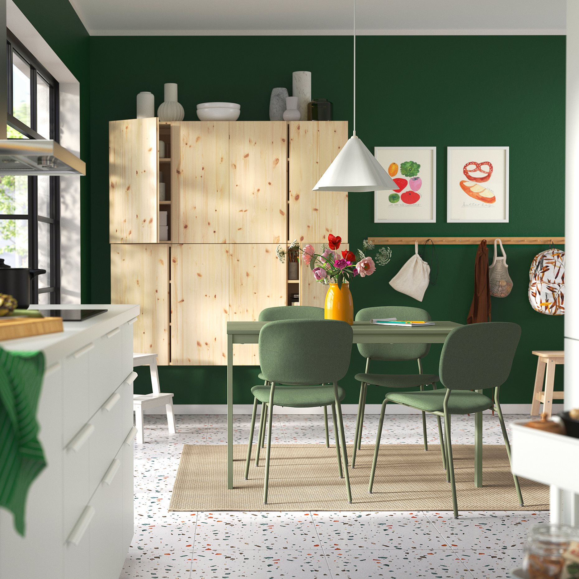 VIHALS, table and 4 chairs, 120/180x74 cm, 795.899.64
