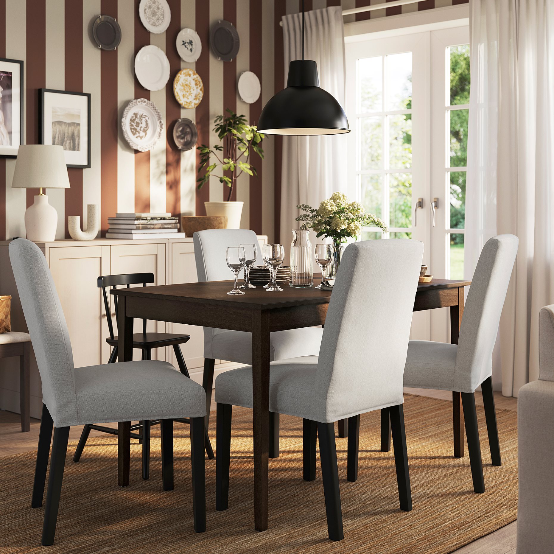NÄSINGE/BERGMUN, table and 4 chairs, 130/190x80 cm, 795.970.92