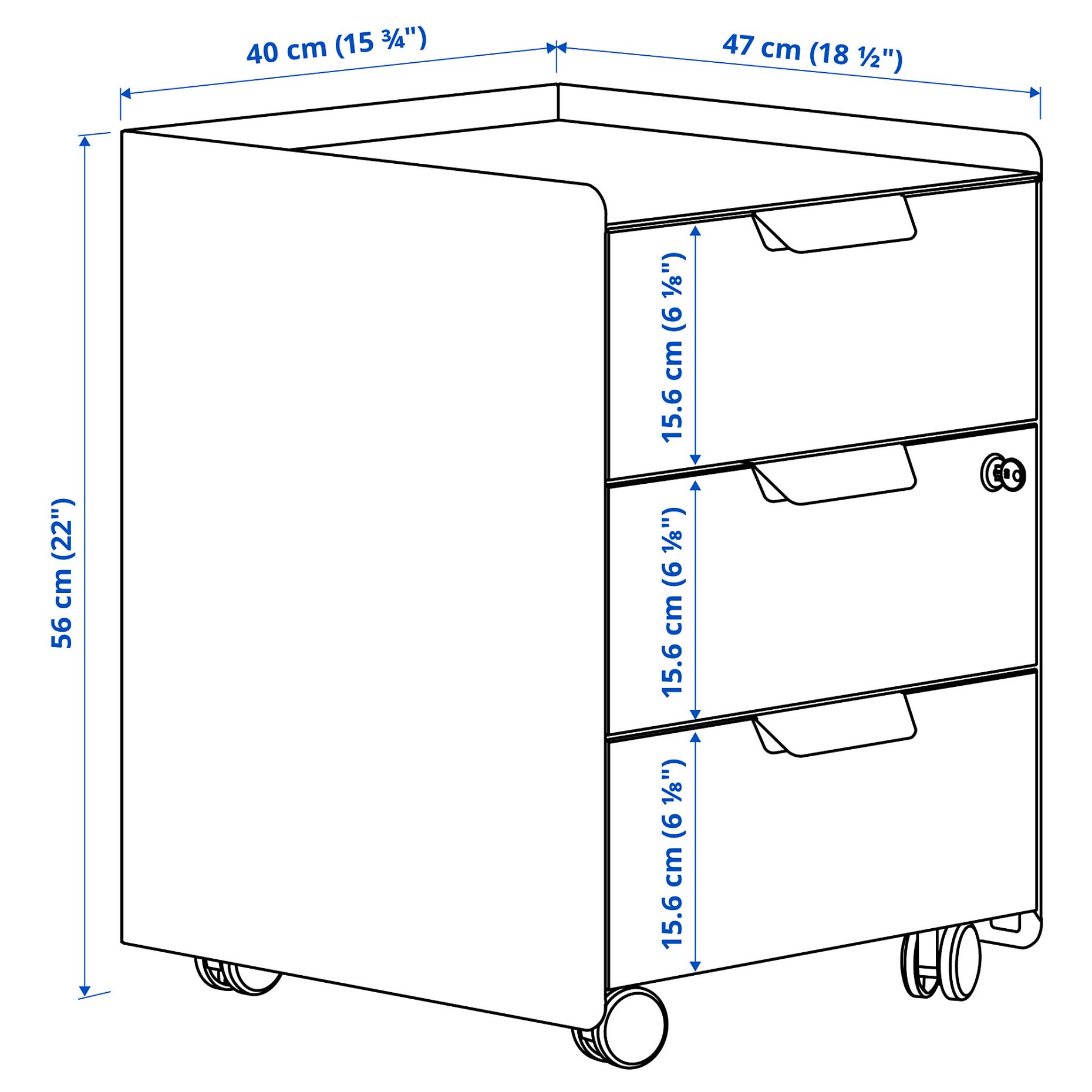 TROTTEN, συρταριέρα με 3 συρτάρια σε ροδάκια, 40x47x56 cm, 804.850.98