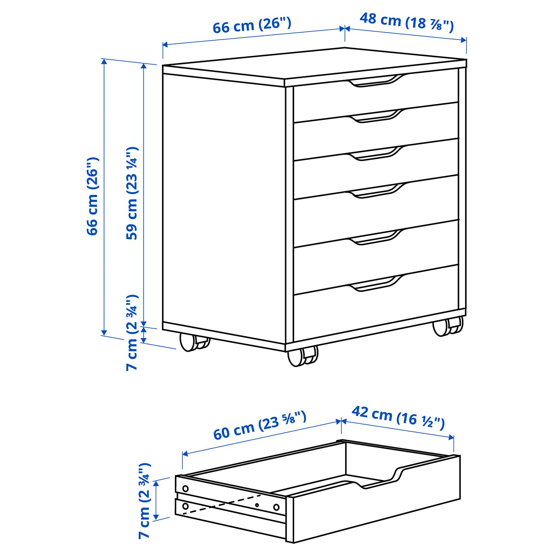 ALEX, drawer unit on castors, 67x66 cm, 804.854.23