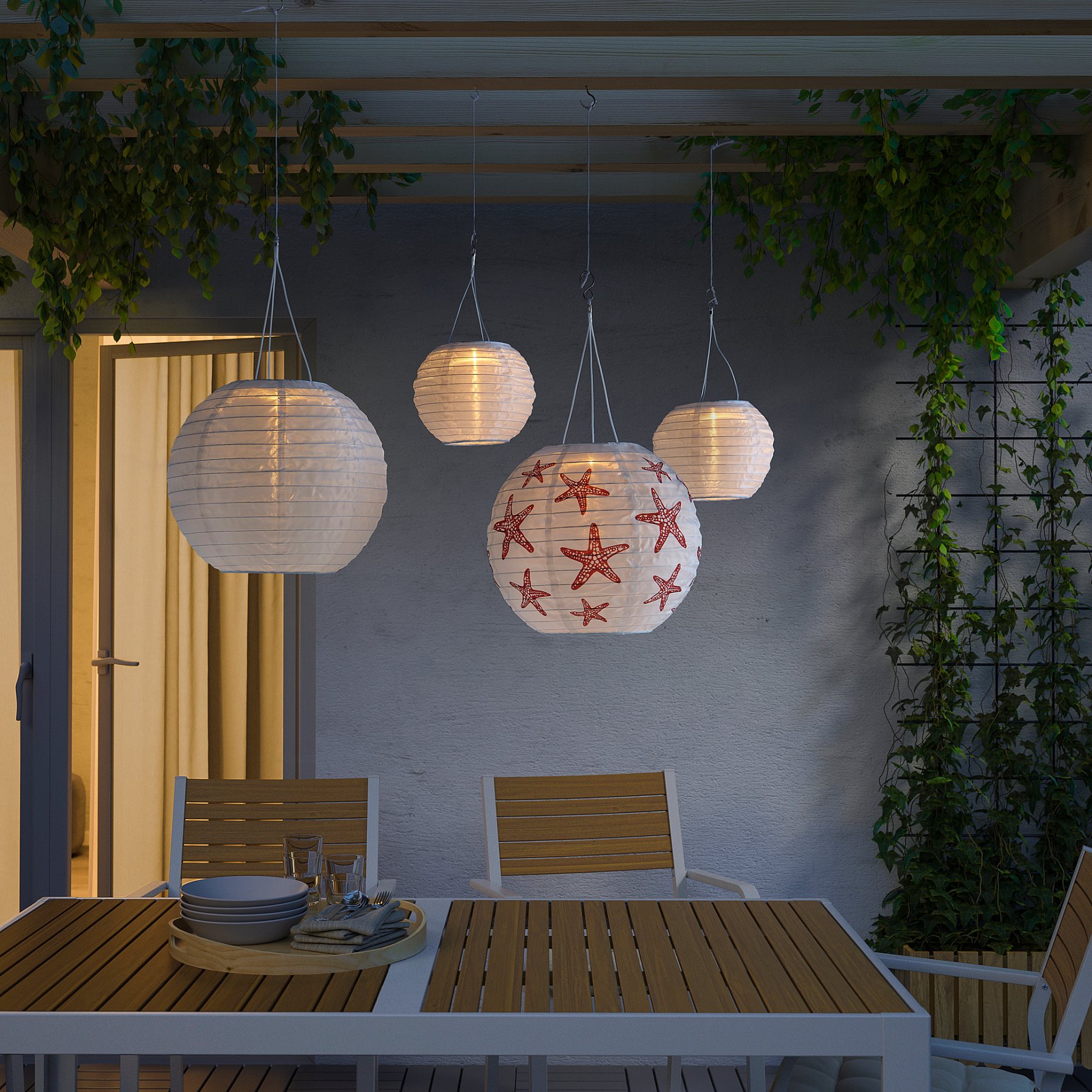 SOLVINDEN, solar-powered pendant lamp with built-in LED light source/outdoor globe, 30 cm, 805.139.49