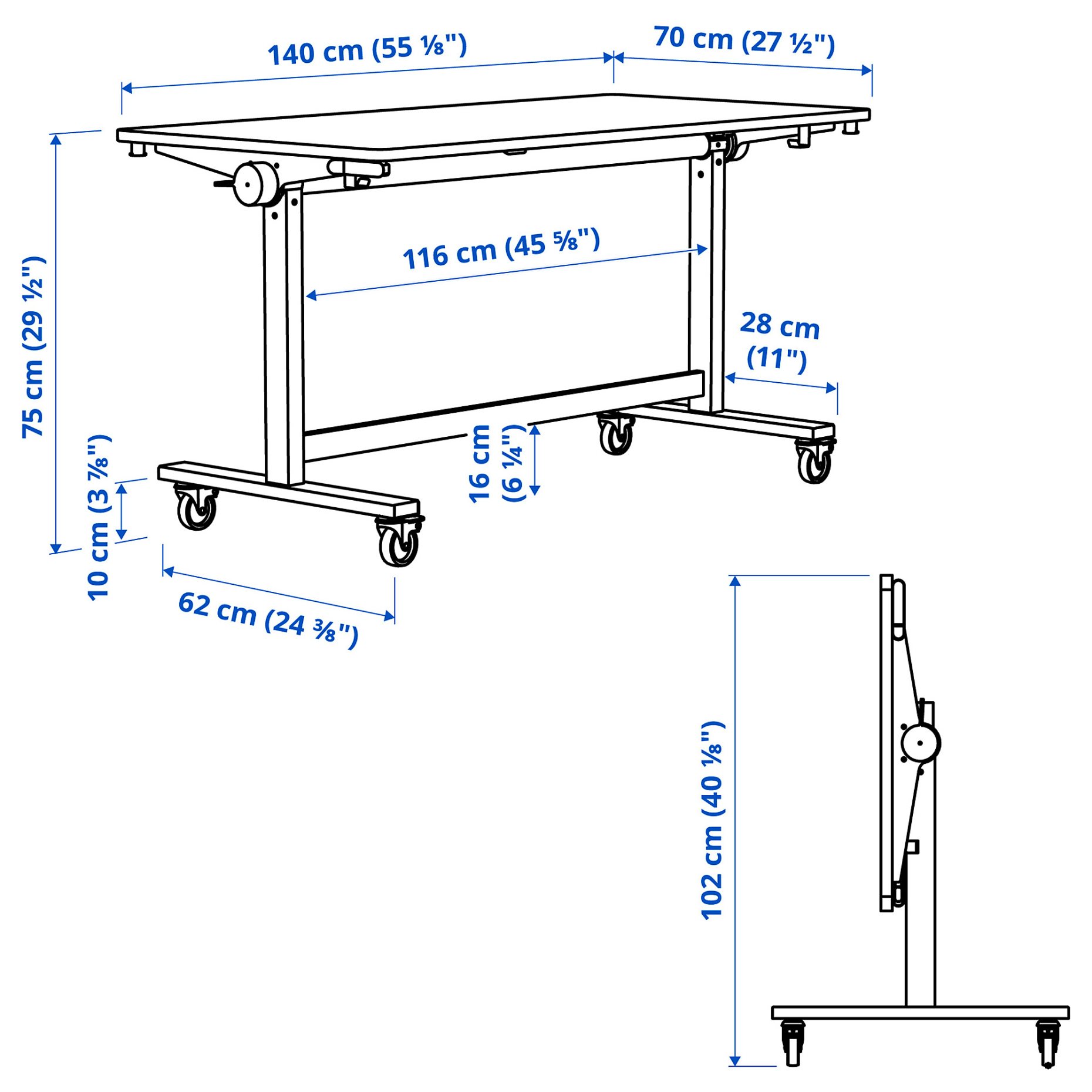 MITTZON, foldable table with castors, 140x70 cm, 805.279.51