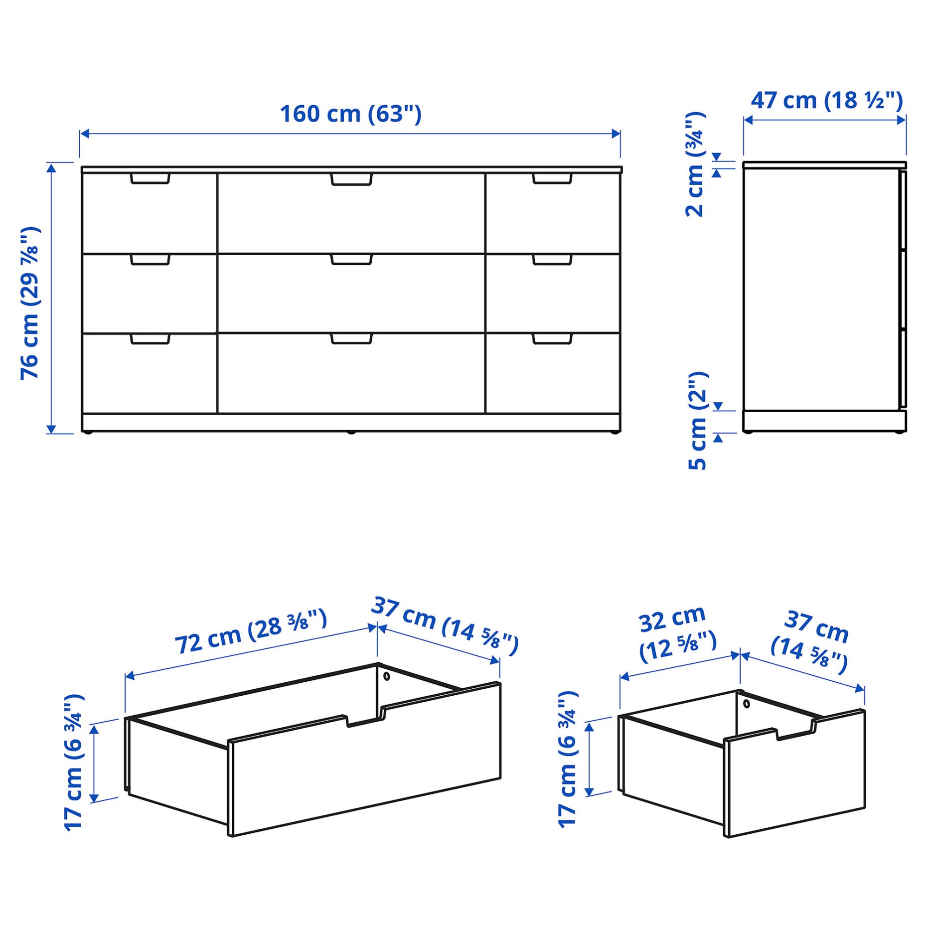 NORDLI, συρταριέρα με 9 συρτάρια, 160X76 cm, 892.395.07