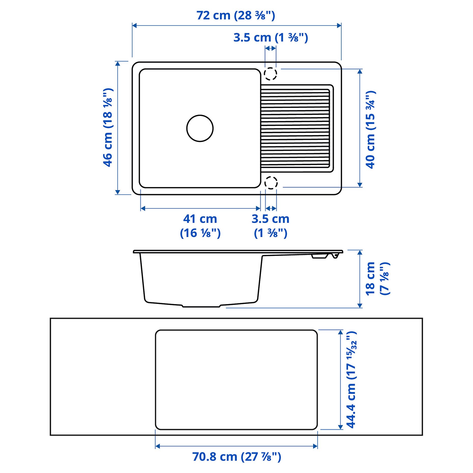 KILSVIKEN, inset sink 1 bowl with drainboard, 72x46 cm, 893.370.27