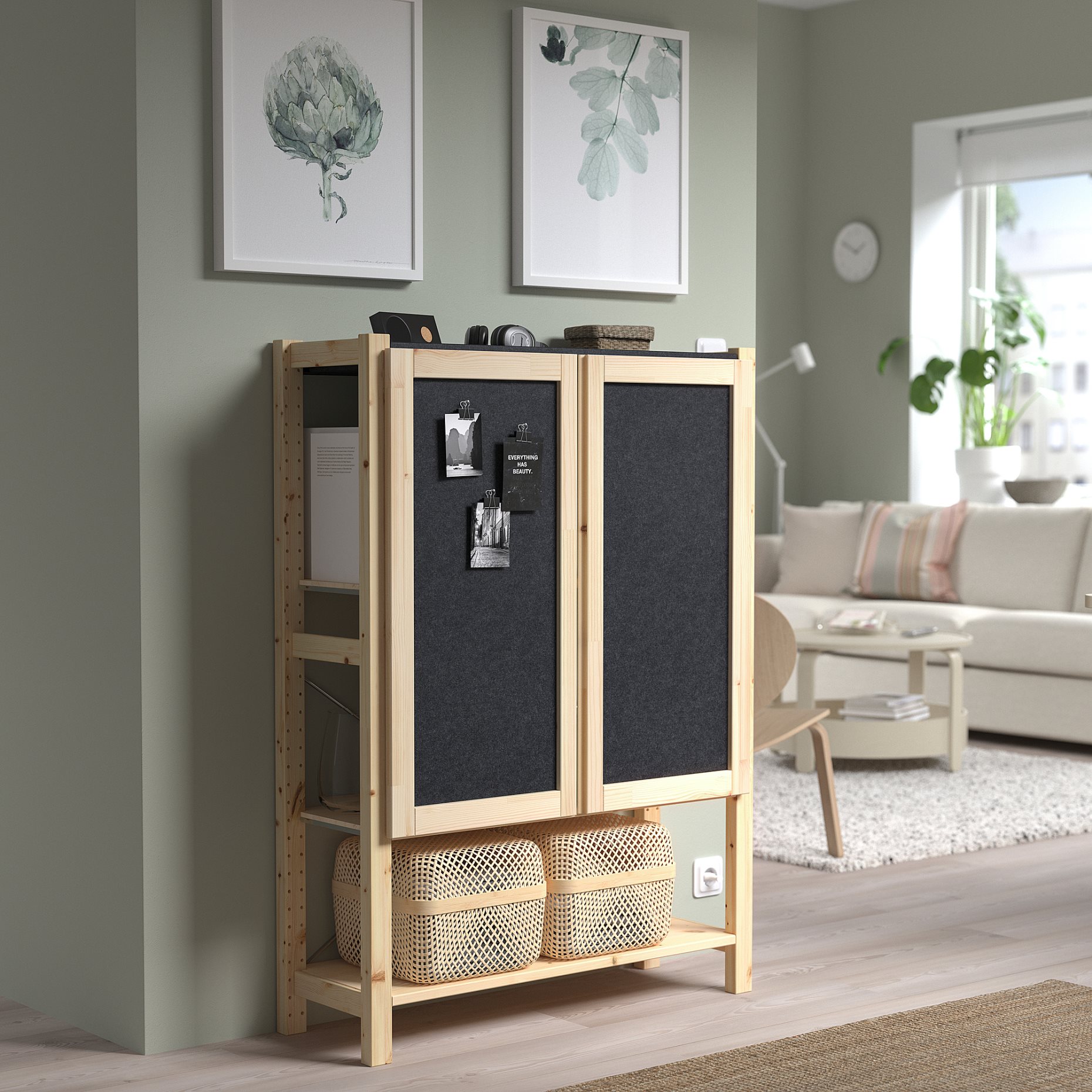 IVAR, shelving unit with doors, 89x30x124 cm, 895.078.83