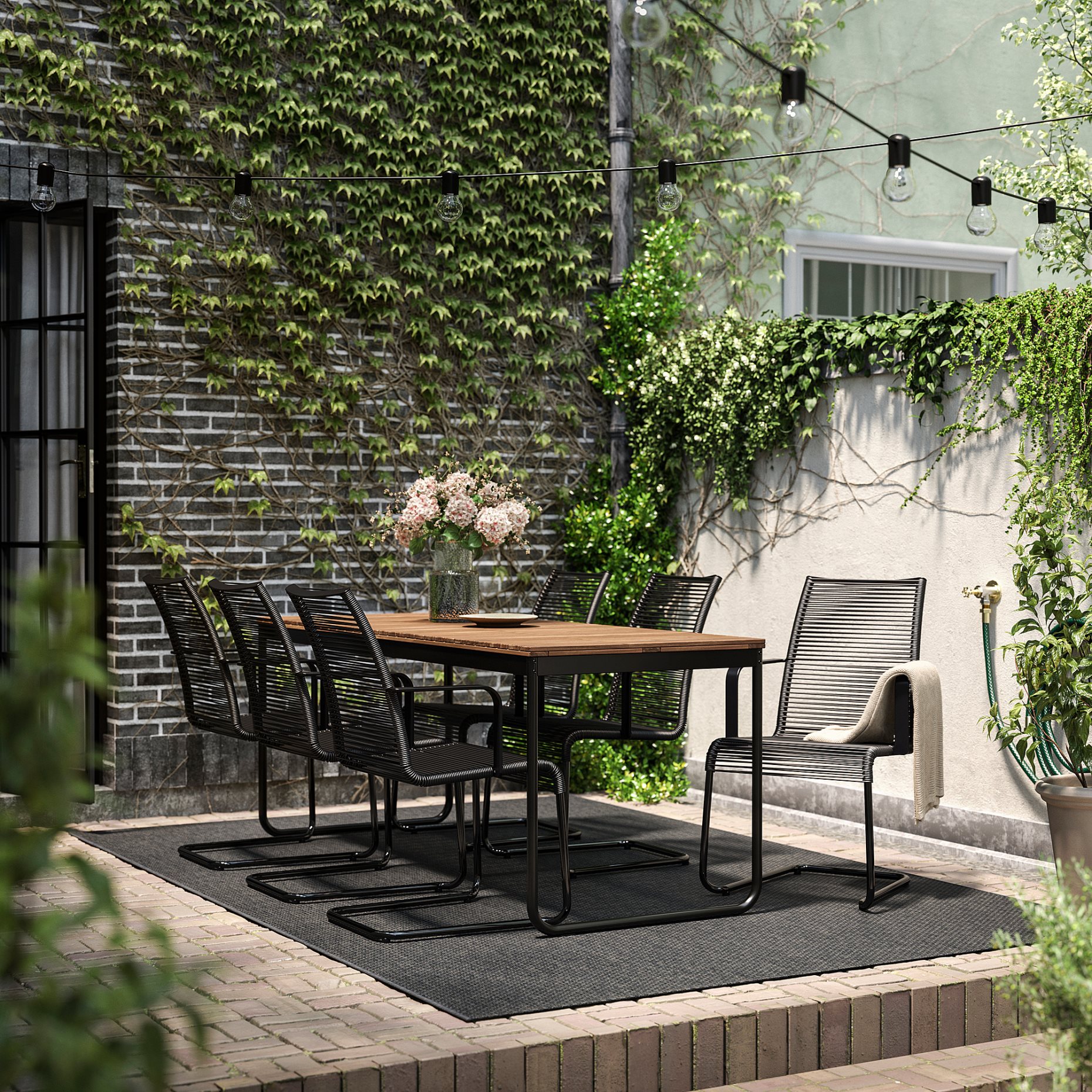 VÄSMAN/VÄSMAN, table extendable and 6 chairs with armrests/outdoor,, 895.826.79