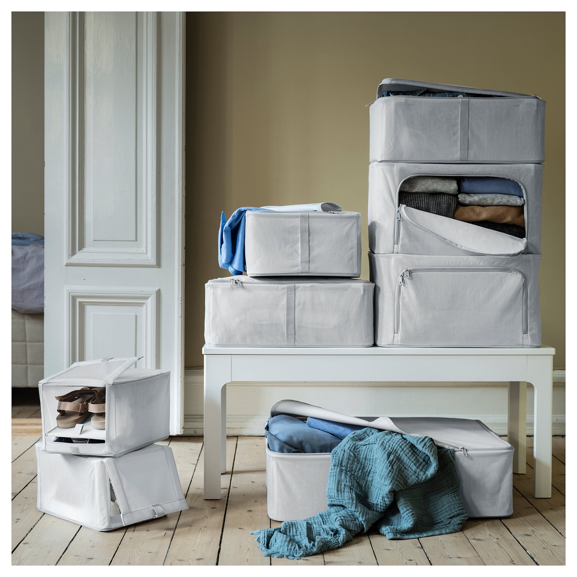 HEMMAFIXARE, storage case/fabric striped, 34x51x28 cm, 905.039.16