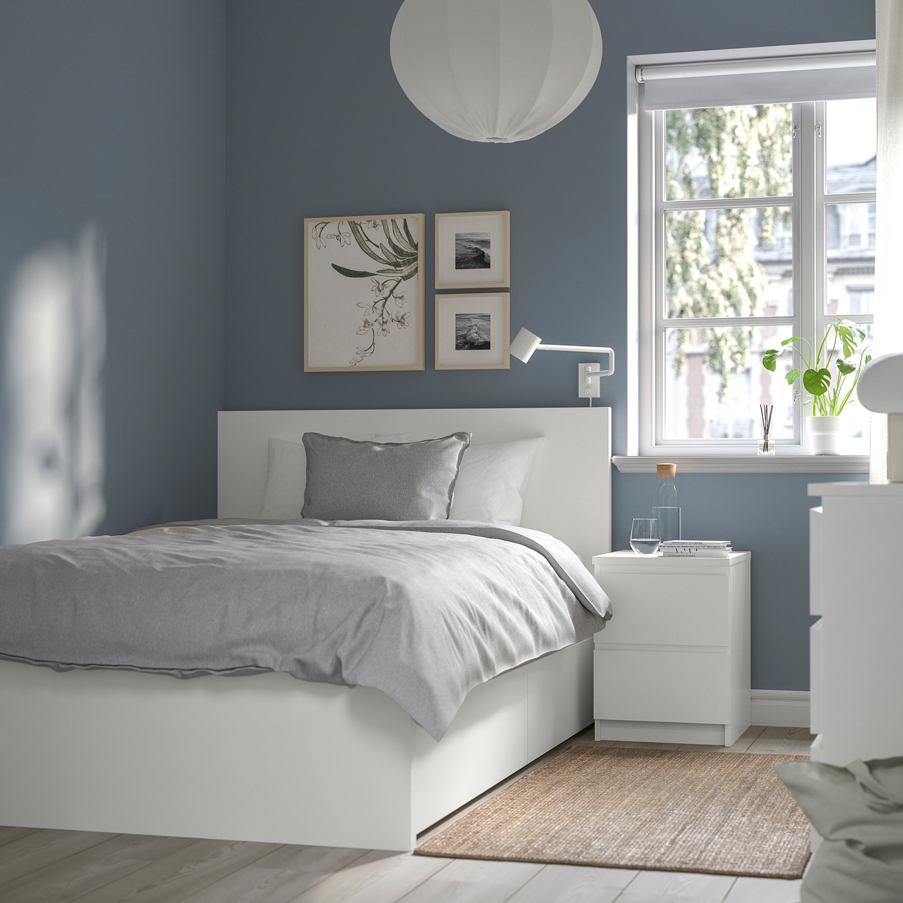 MALM, bed frame, high, with 2 storage boxes, 990.477.44