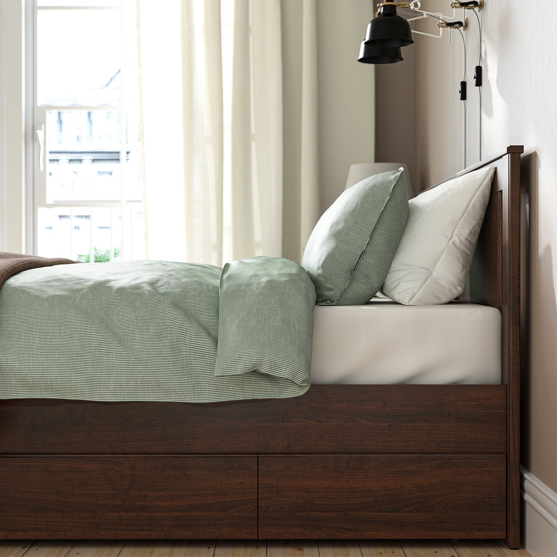 SONGESAND, bed frame with 4 storage boxes, 140X200 cm, 992.411.52