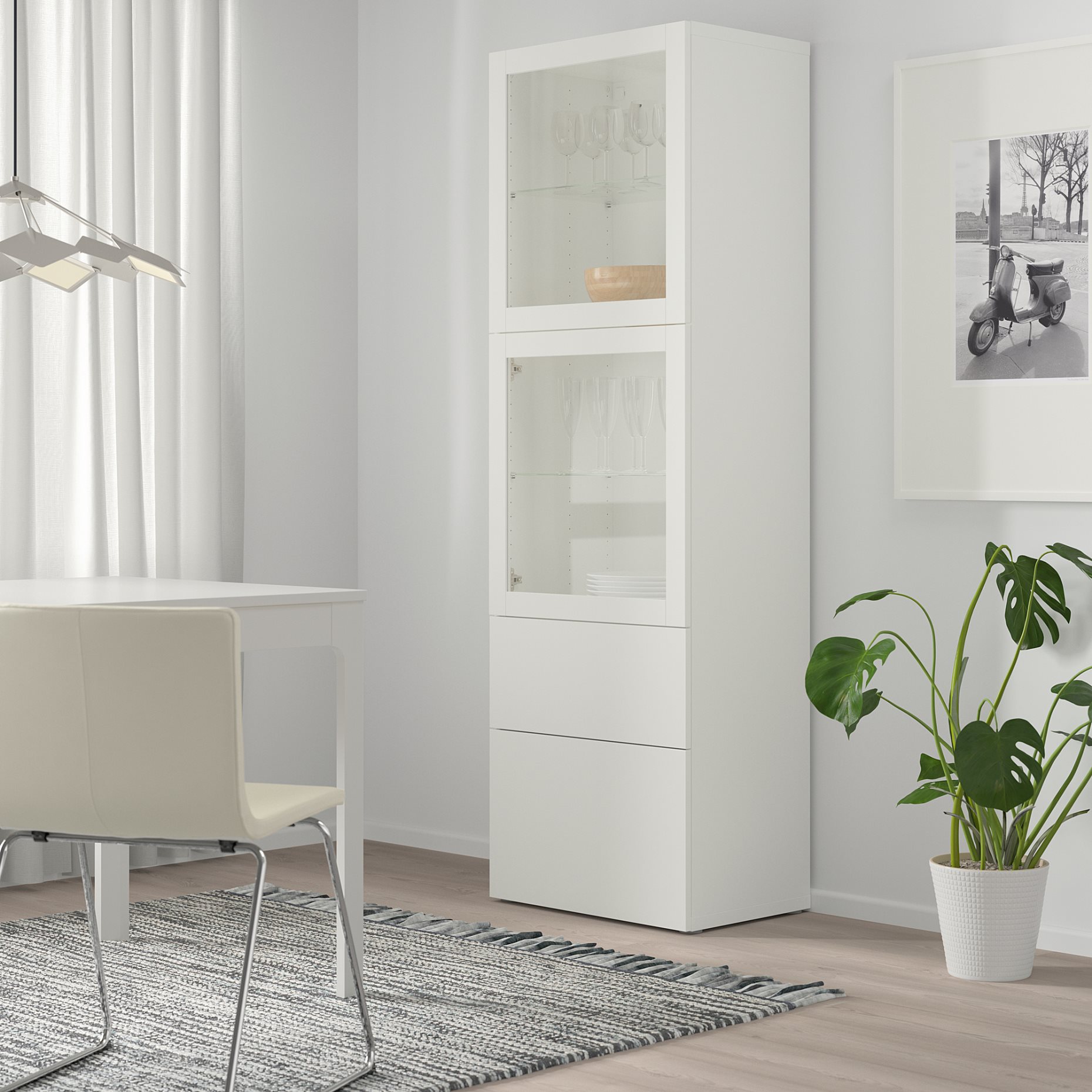BESTÅ, storage combination with glass doors/drawers soft closing, 60x42x193 cm, 993.008.58