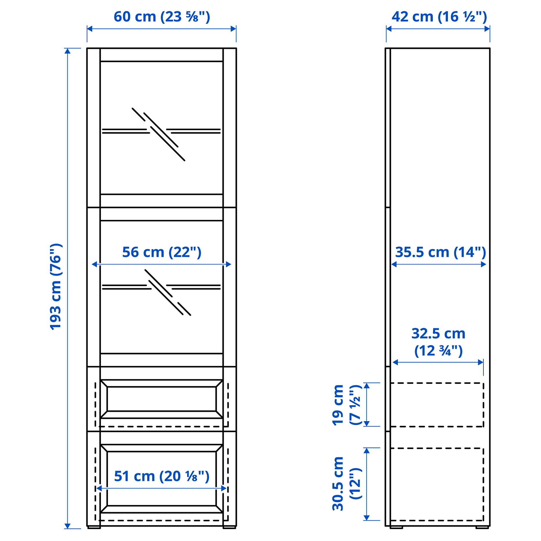 BESTÅ, σύνθεση αποθήκευσης με γυάλινες πόρτες/συρτάρια με μαλακό κλείσιμο, 60x42x193 cm, 993.008.58