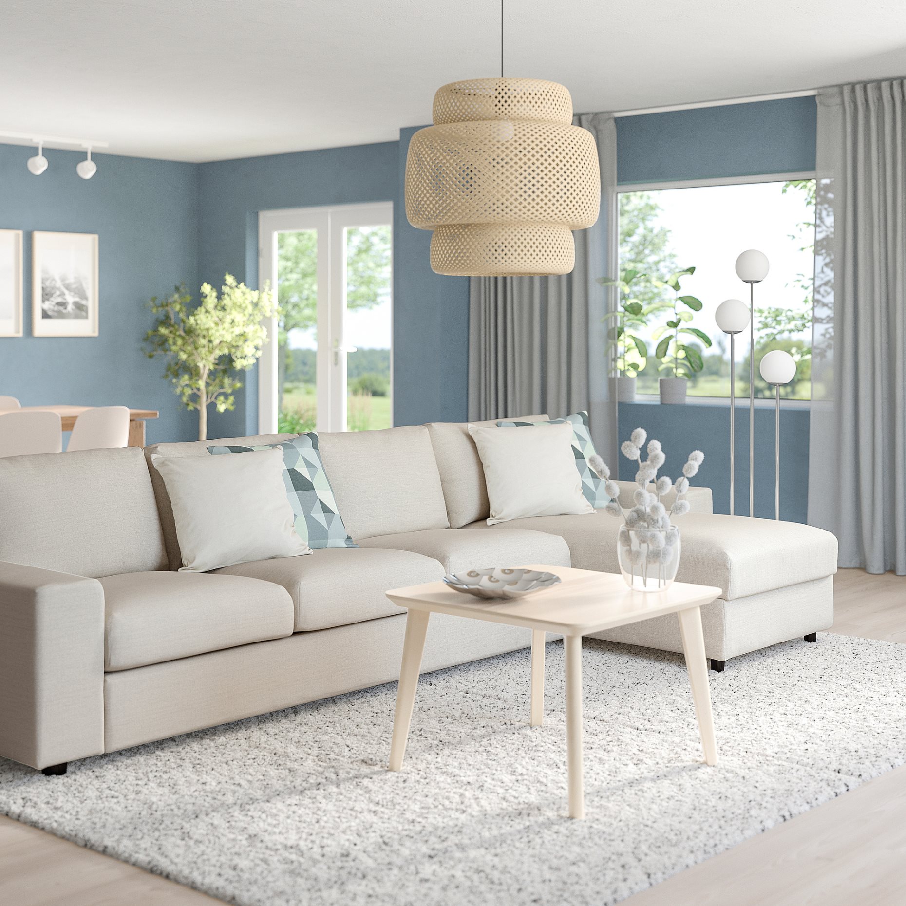 VIMLE, 4-seat sofa with chaise longue with wide armrests, 994.017.63