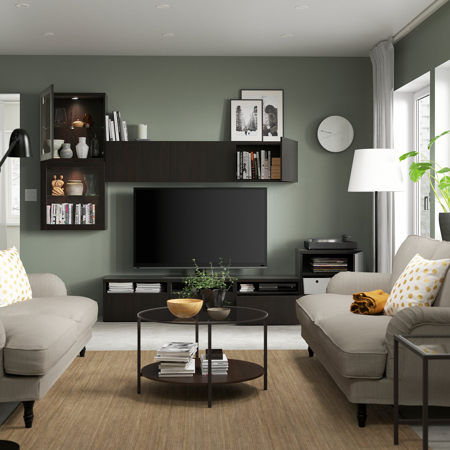 BESTÅ, TV storage combination/glass doors/drawers push open, 300x42x211 cm, 994.067.08