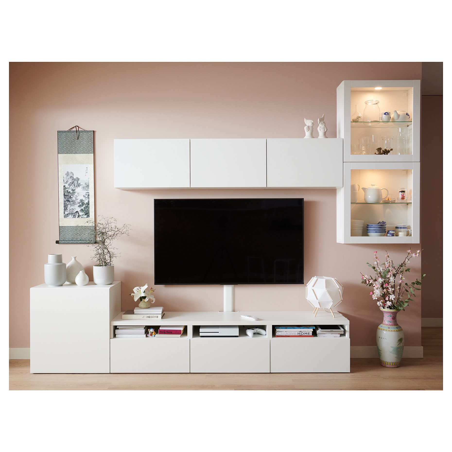 BESTÅ, TV storage combination/glass doors/drawers soft closing, 300x42x211 cm, 994.068.31