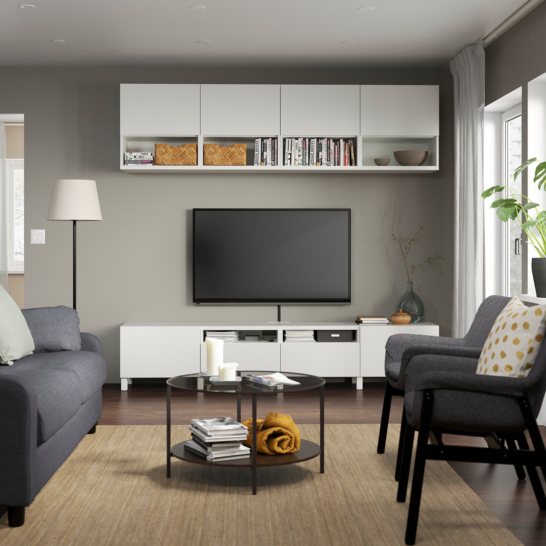 BESTÅ, TV storage combination/doors/drawers push open, 240x42x230 cm, 994.119.55