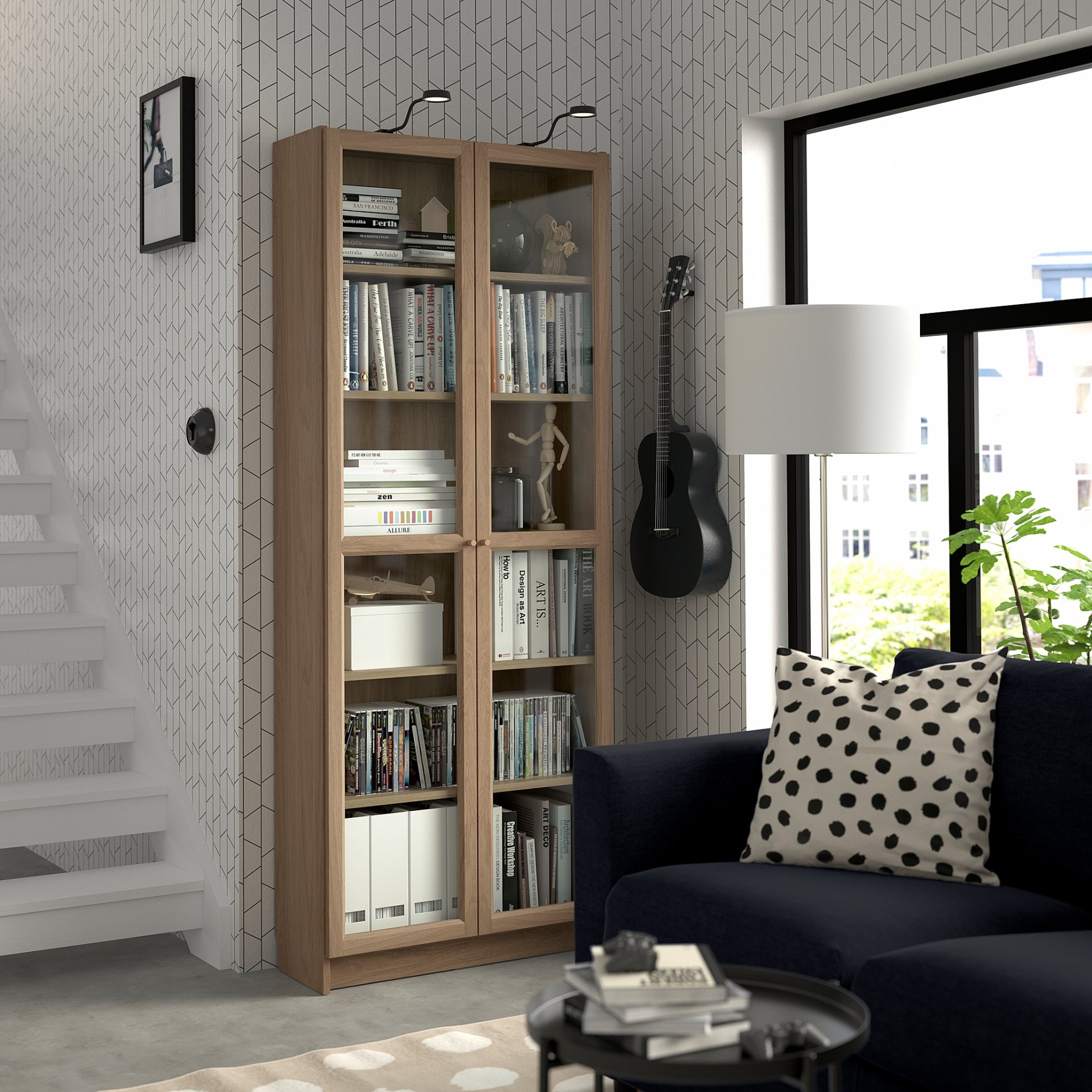 BILLY/OXBERG, bookcase with glass doors, 80x30x202 cm, 994.833.20