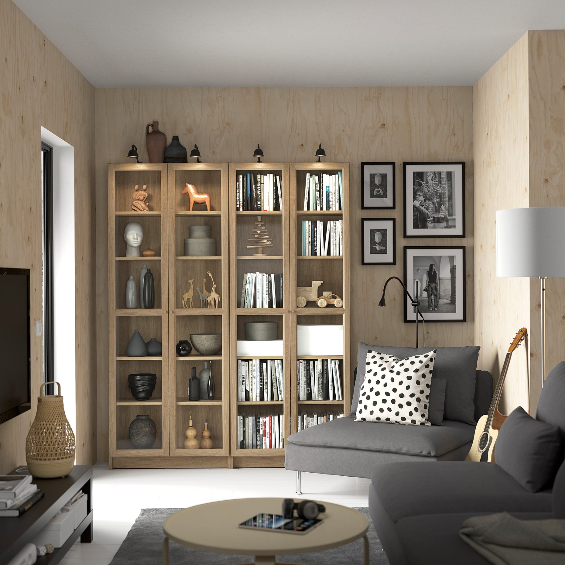 BILLY/OXBERG, bookcase combination with glass doors, 160x202 cm, 994.835.32
