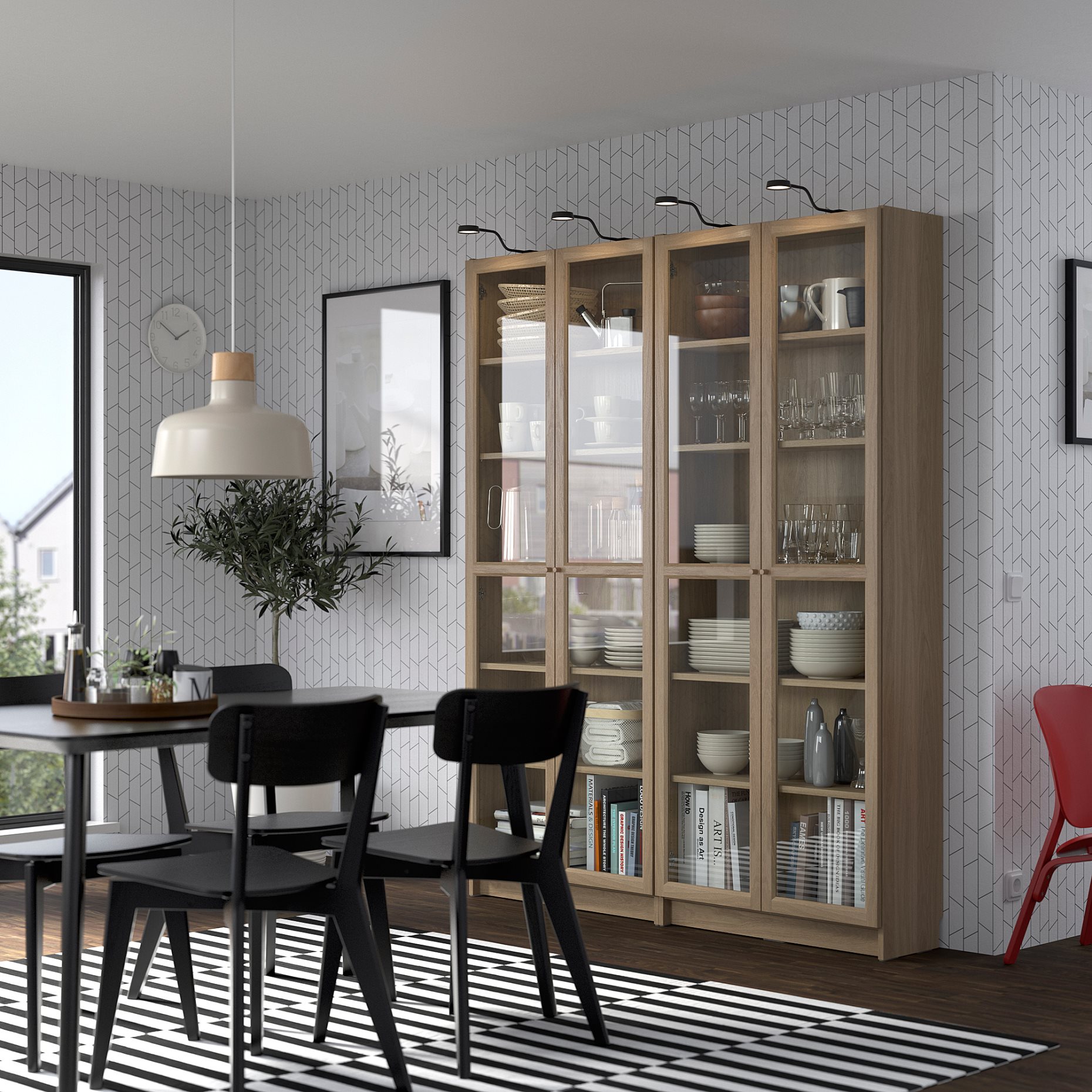 BILLY/OXBERG, bookcase combination with glass doors, 160x202 cm, 994.835.32