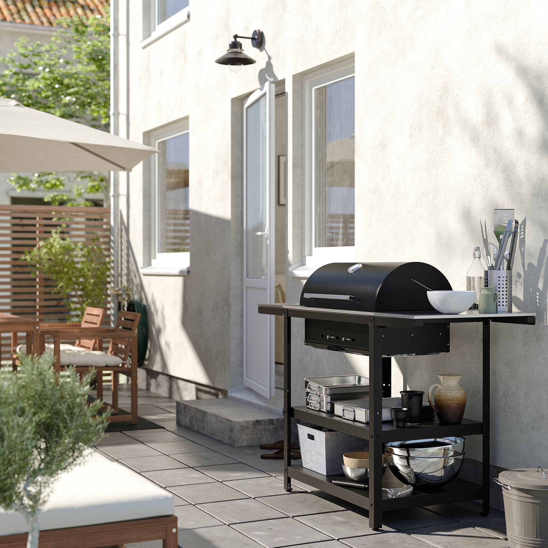 GRILLSKÄR, ψησταριά κάρβουνου με 2 βοηθητικά τραπέζια/εξωτερικού χώρου, 99/123/147x61 cm, 994.952.24