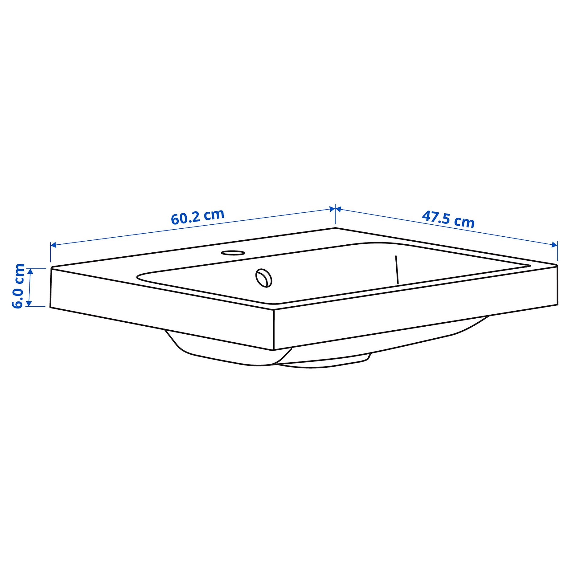 BACKSJON, wash-basin with water trap, 60x48 cm, 995.167.59