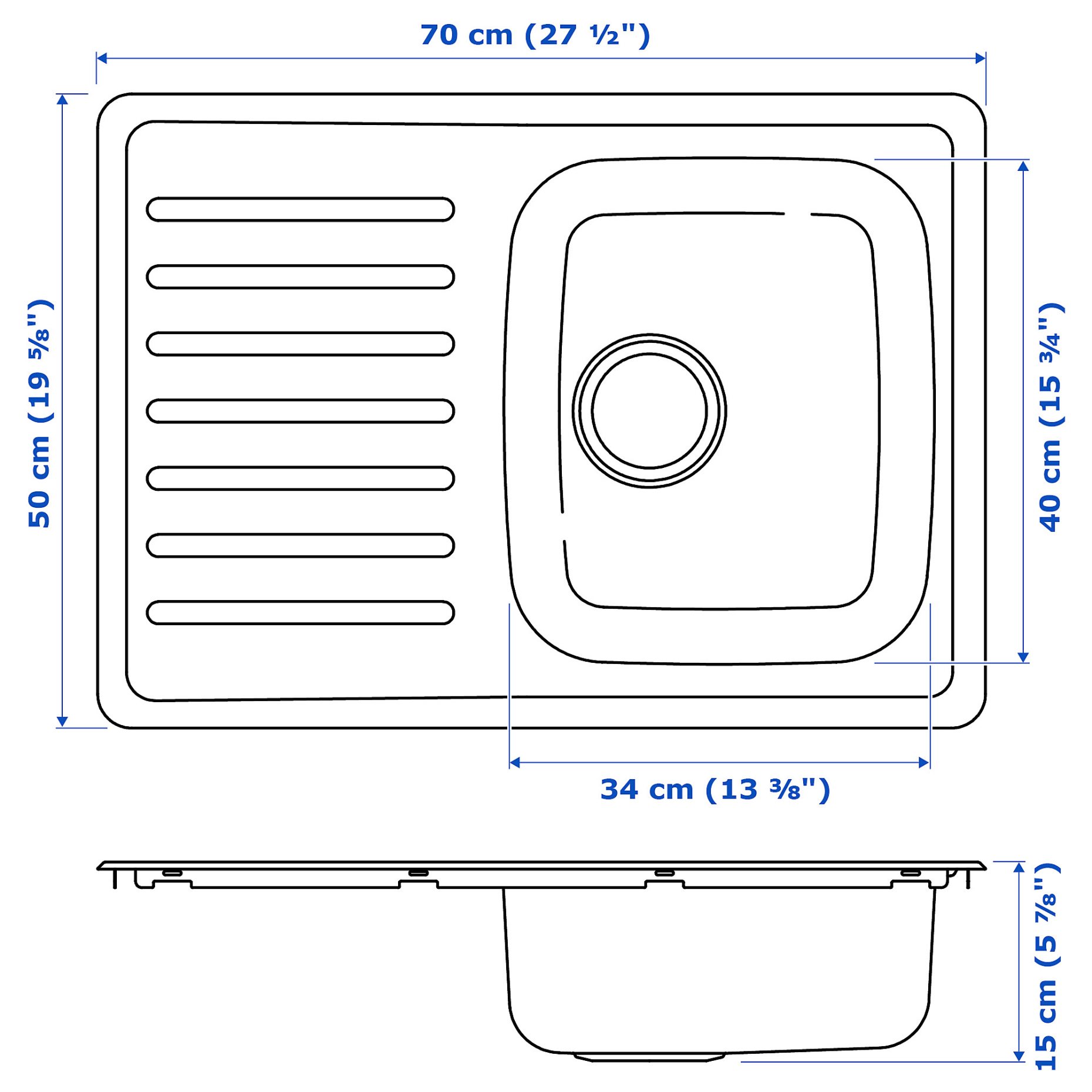 FYNDIG, inset sink 1 bowl with drainboard, 70x50 cm, 091.581.85