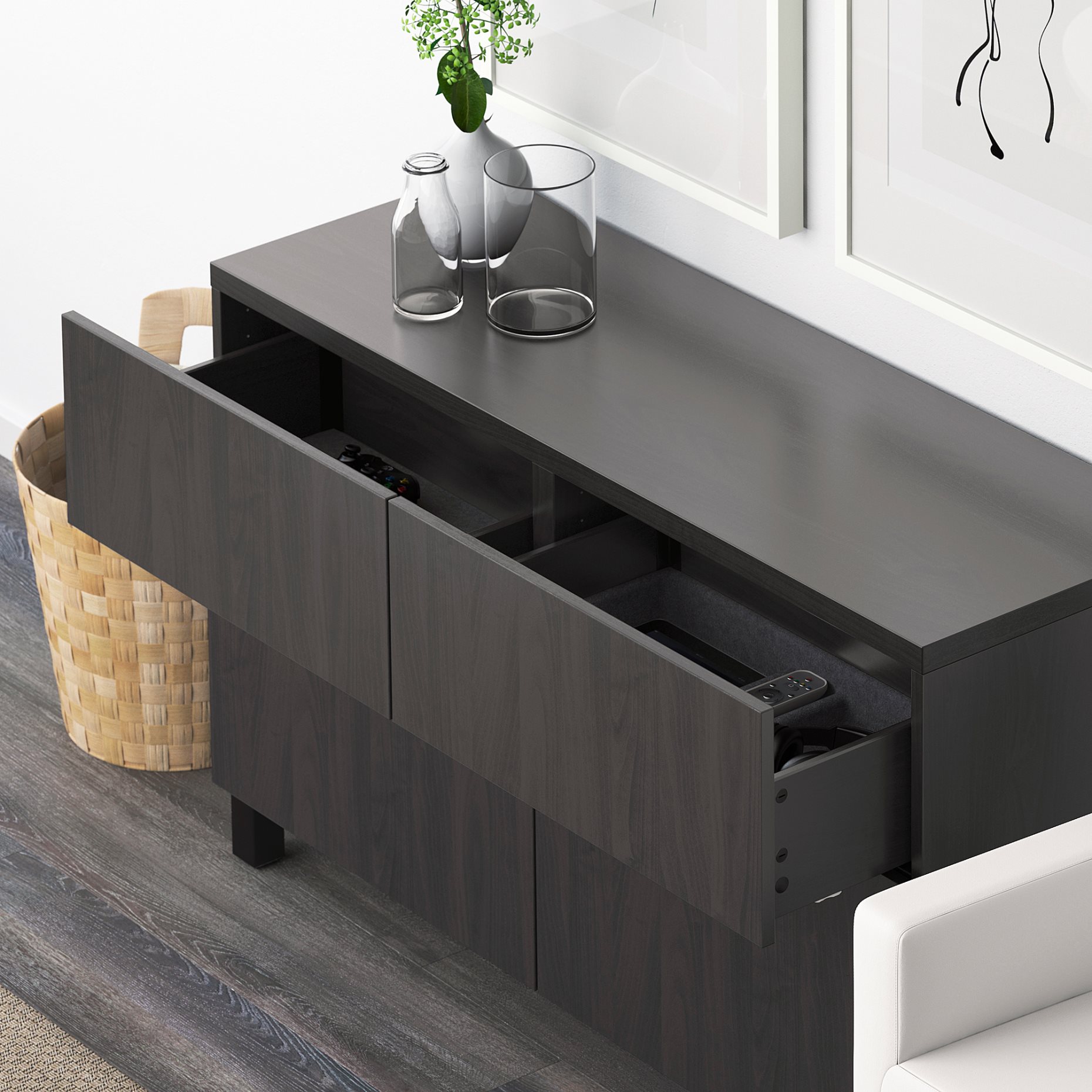 BESTÅ, storage combination with doors/drawers soft-closing, 120x42x74 cm, 091.953.00