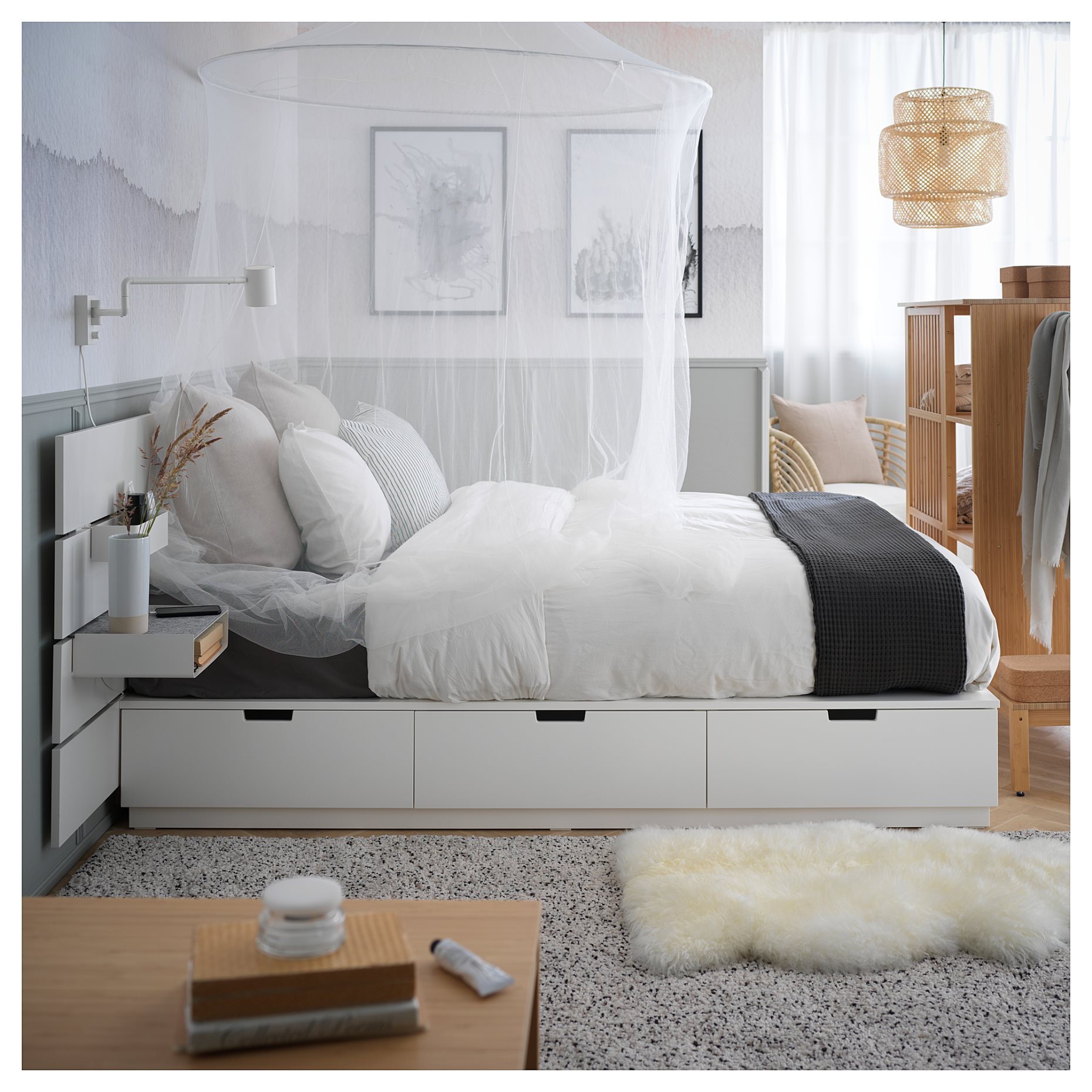 NORDLI, bed with storage and headboard, 140x200 cm, 092.414.20