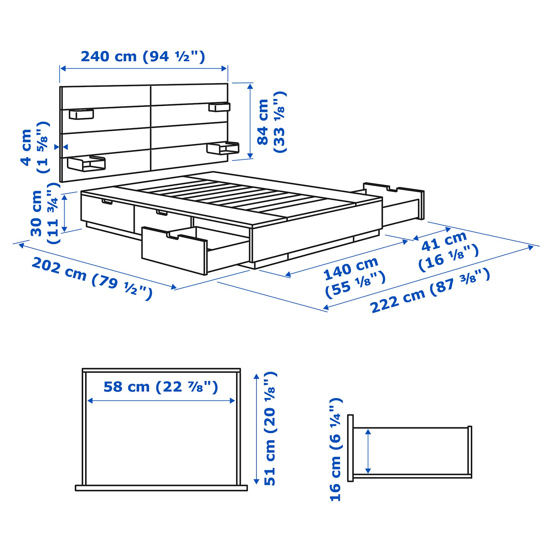NORDLI, bed with storage and headboard, 140x200 cm, 092.414.20