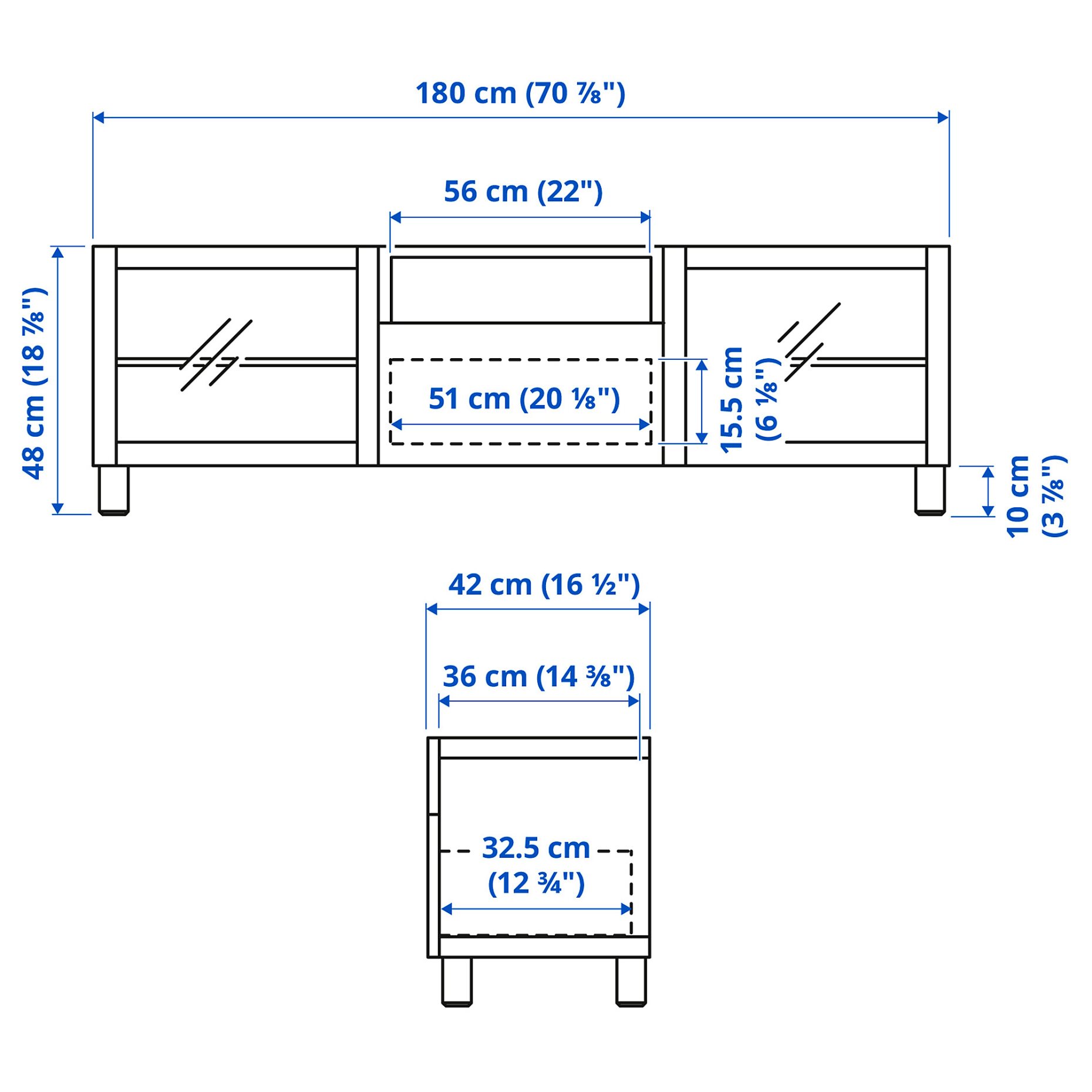 BESTÅ, TV bench with doors/drawer soft closing, 180x42x48 cm, 093.291.92