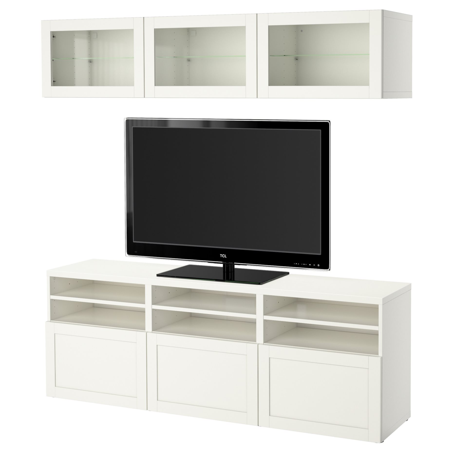 BESTÅ, σύνθεση αποθήκευσης TV/γυάλινες πόρτες/συρτάρια με μαλακό κλείσιμο, 180x42x192 cm, 094.103.71