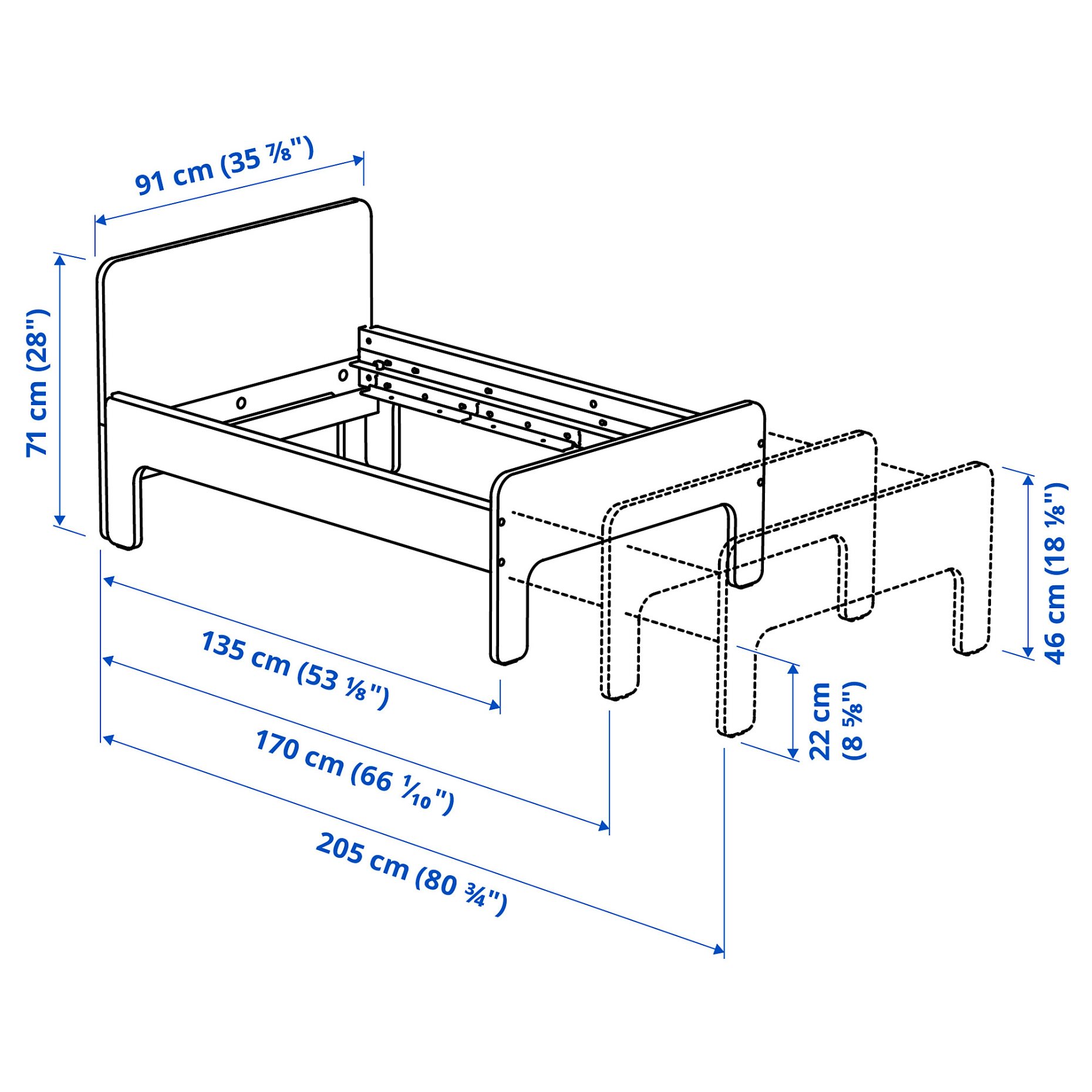 SLÄKT, extendable bed frame with slatted bed base, 193.264.28