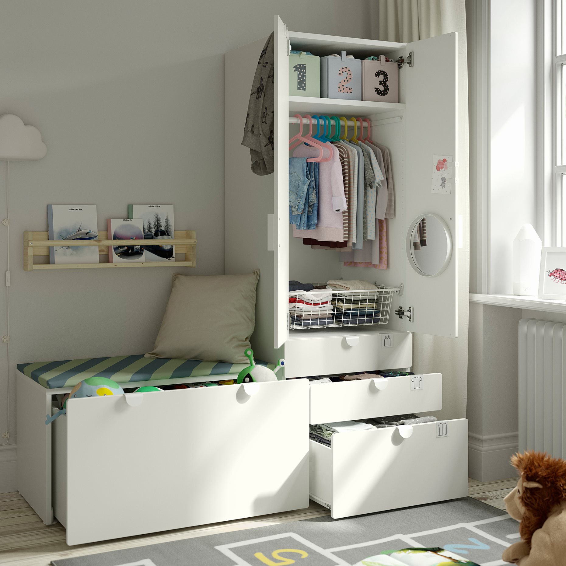 SMASTAD/PLATSA, storage combination with bench, 150x57x181 cm, 194.287.52