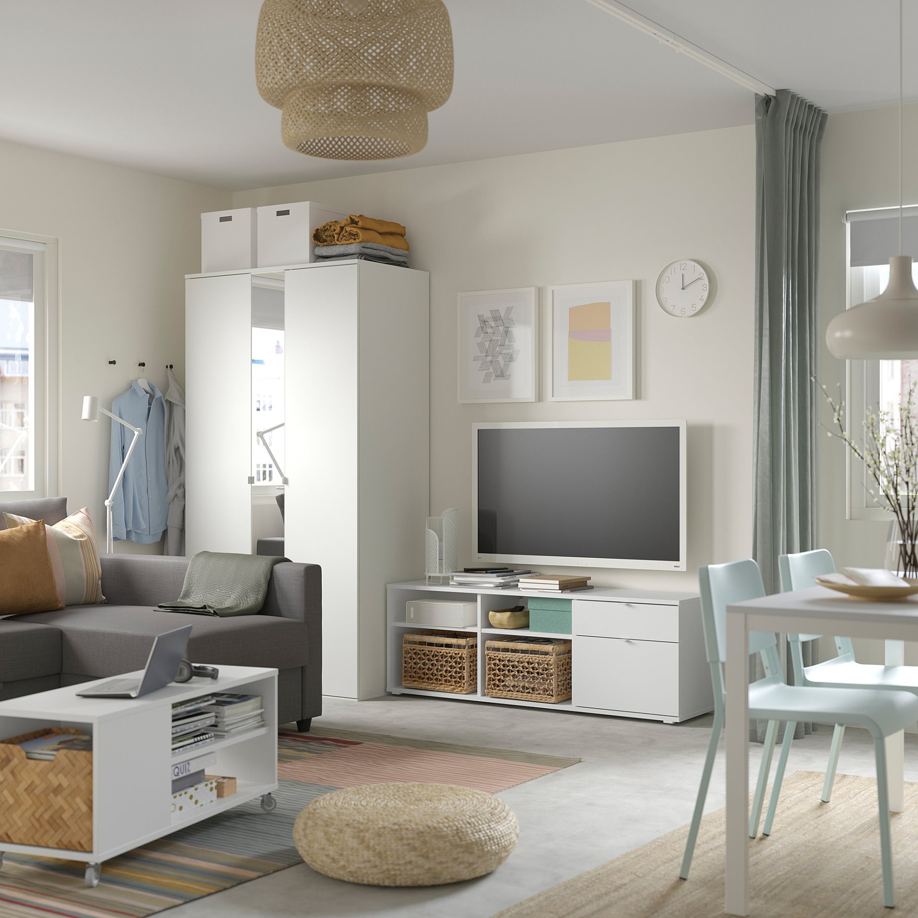 VIHALS, wardrobe and bench combination, 200x57x200 cm, 194.421.97