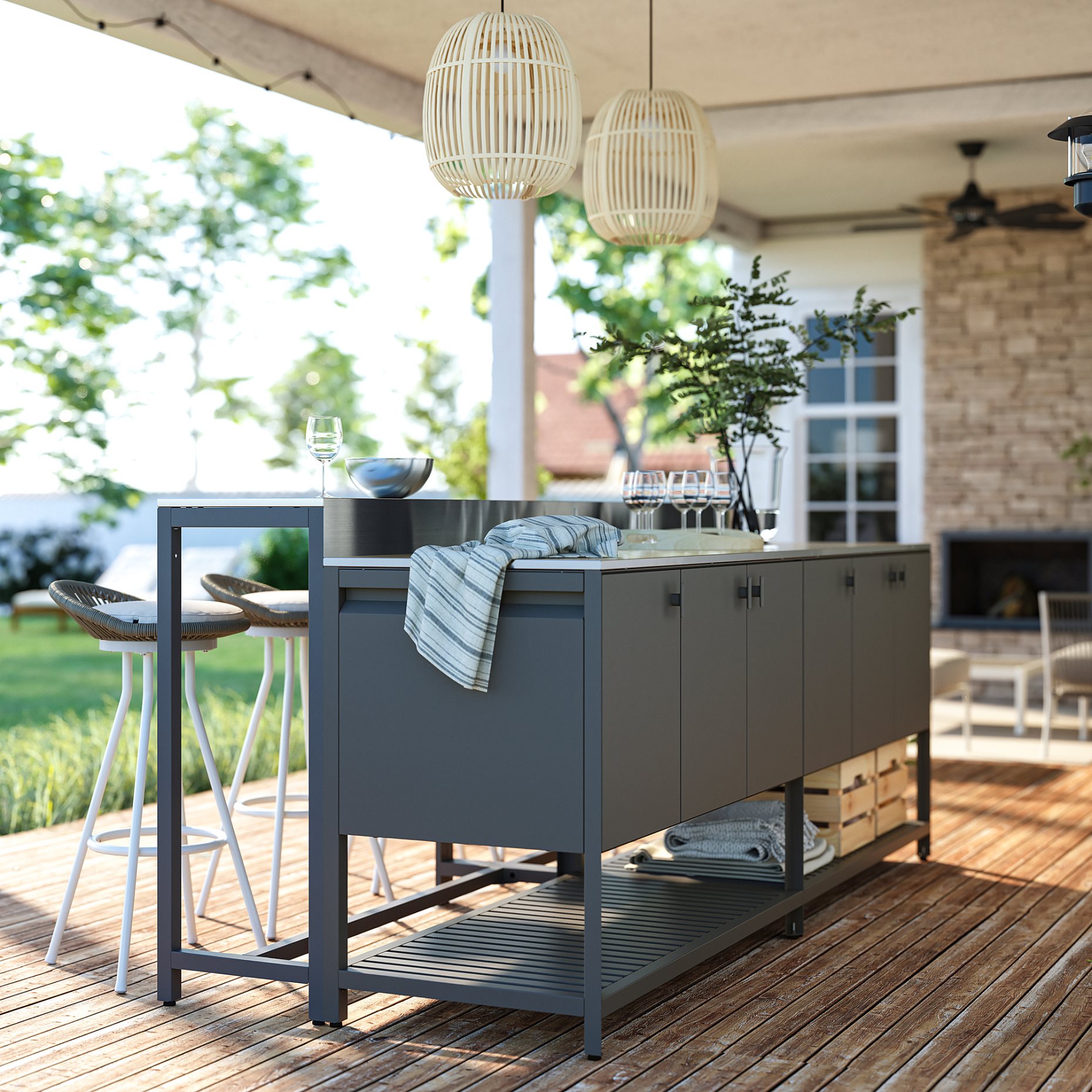 BATSKAR, kitchen island with bar table/outdoor, 240x100 cm, 195.478.25