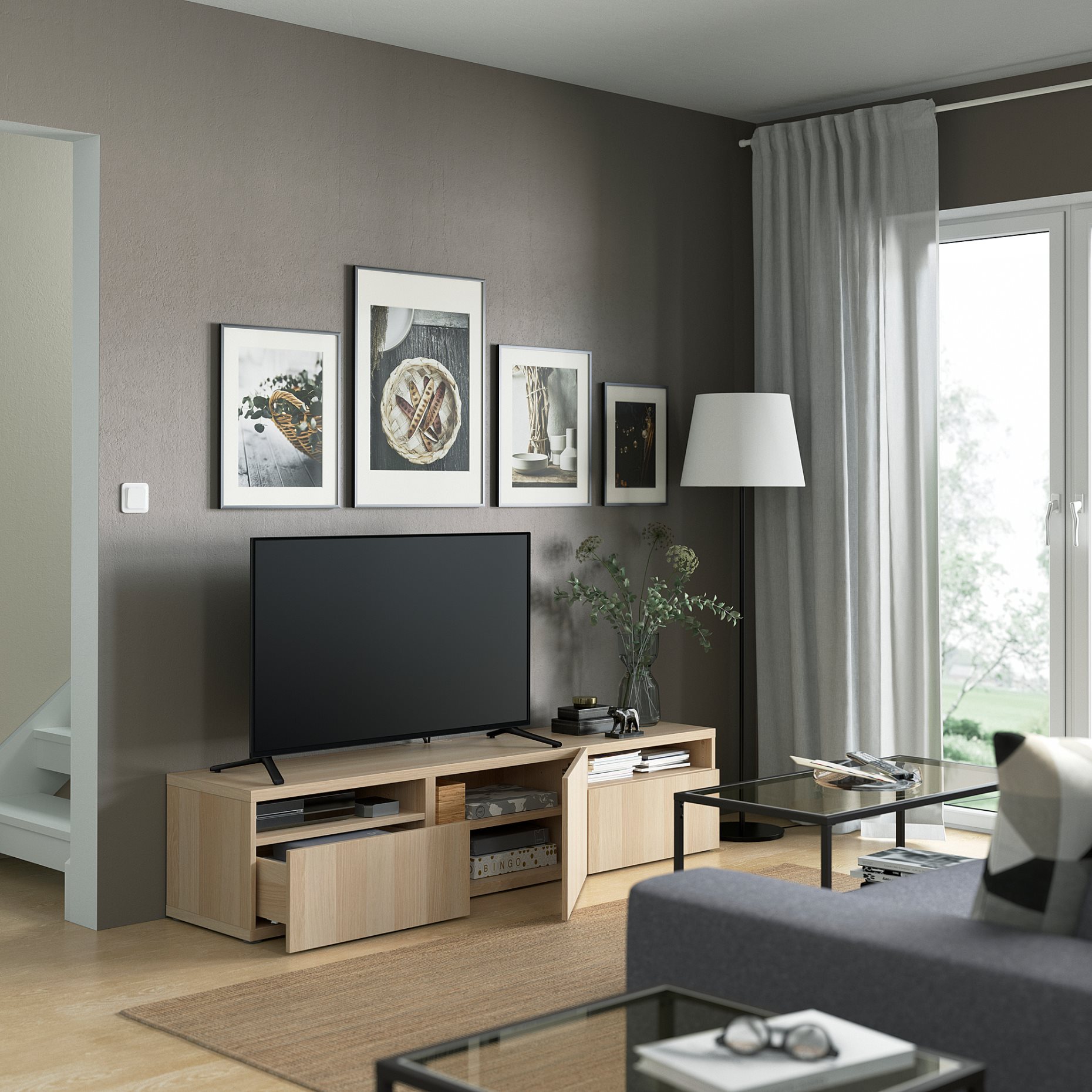 BESTÅ, TV bench with door/drawers soft closing, 180x42x39 cm, 293.284.22