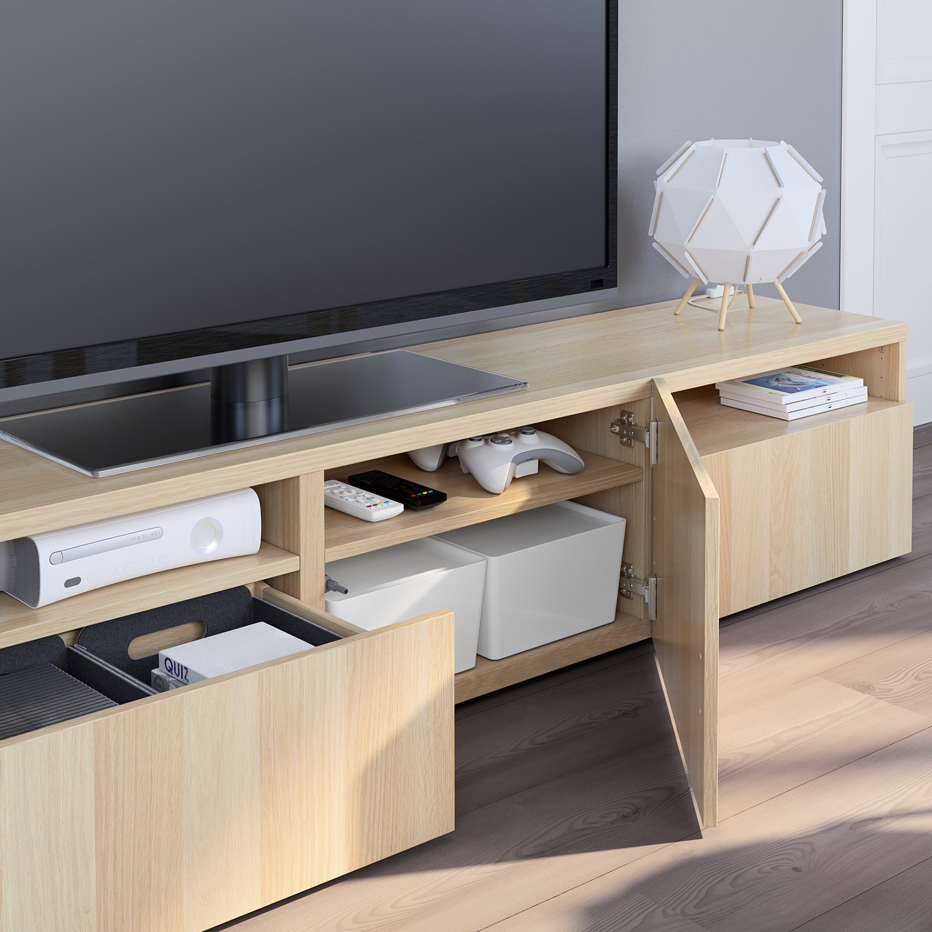 BESTÅ, TV bench with door/drawers soft closing, 180x42x39 cm, 293.284.22