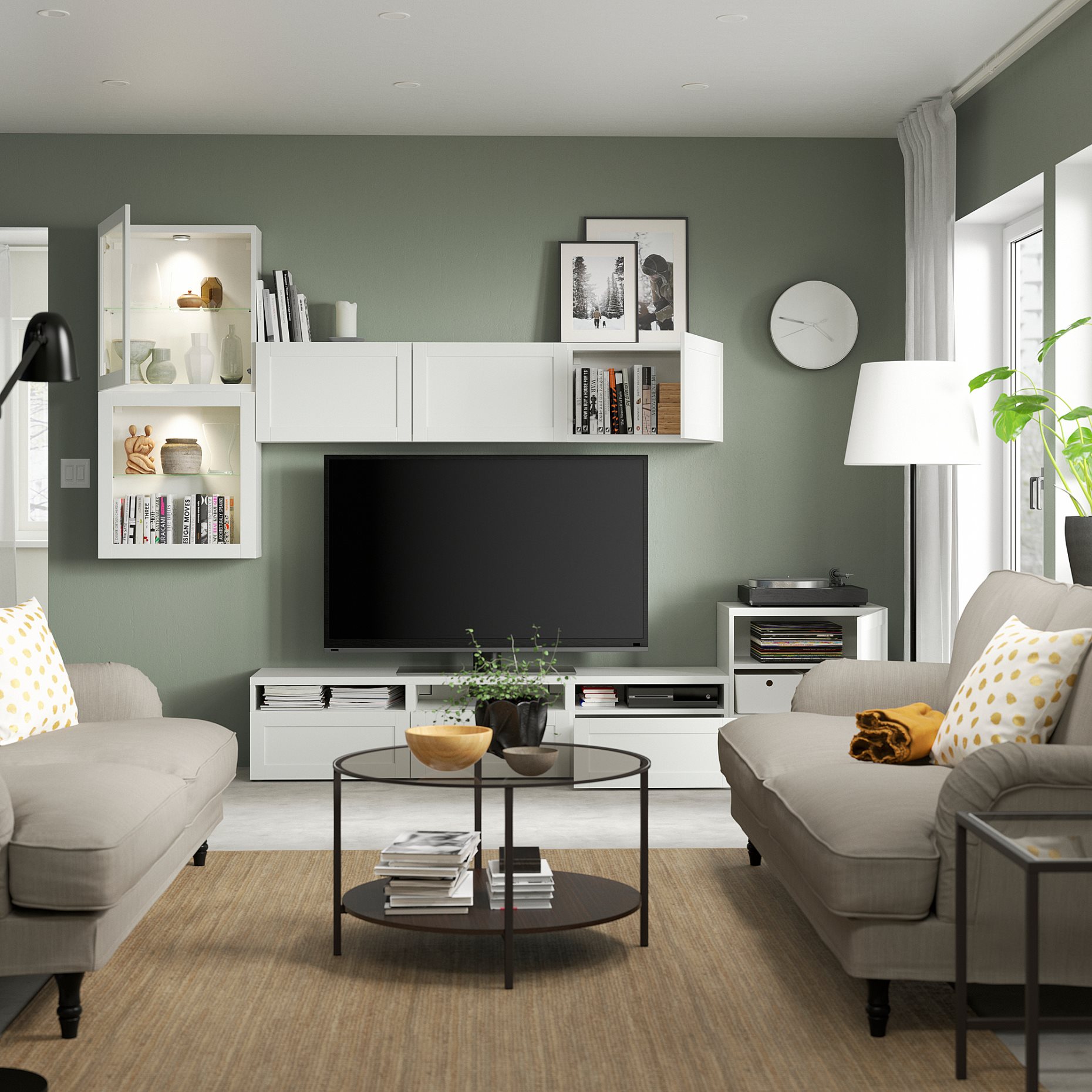 BESTÅ, TV storage combination/glass doors/drawers soft closing, 300x42x211 cm, 294.069.24