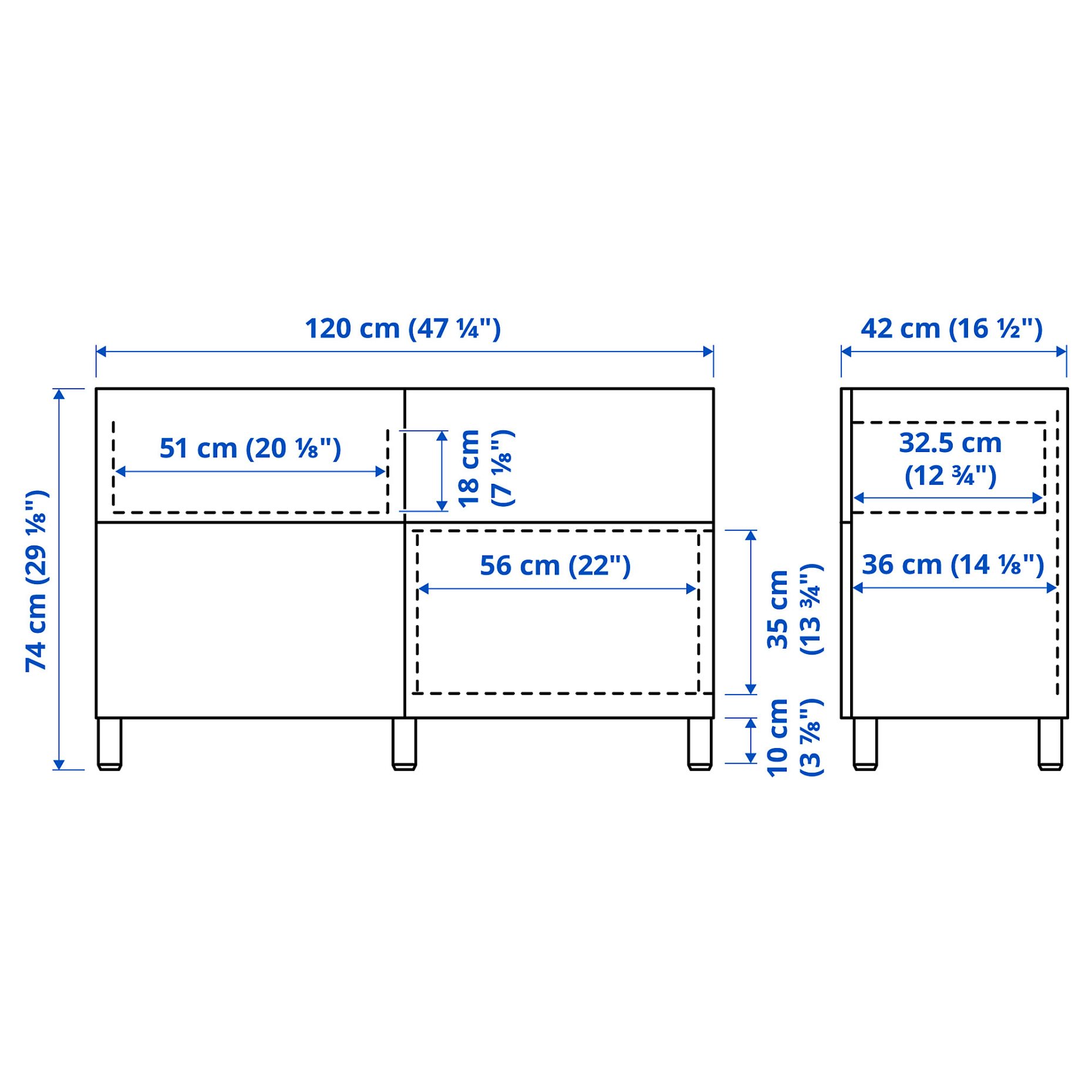 BESTÅ, storage combination with doors/drawers push-open, 120x42x74 cm, 294.215.33