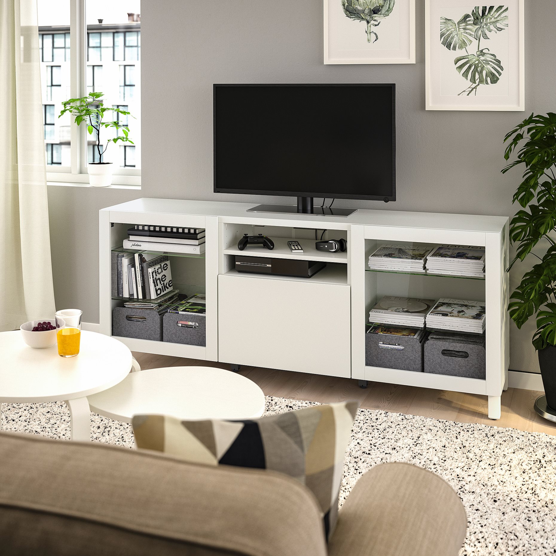 BESTÅ, TV bench with doors/drawer soft closing, 180x42x74 cm, 294.431.63