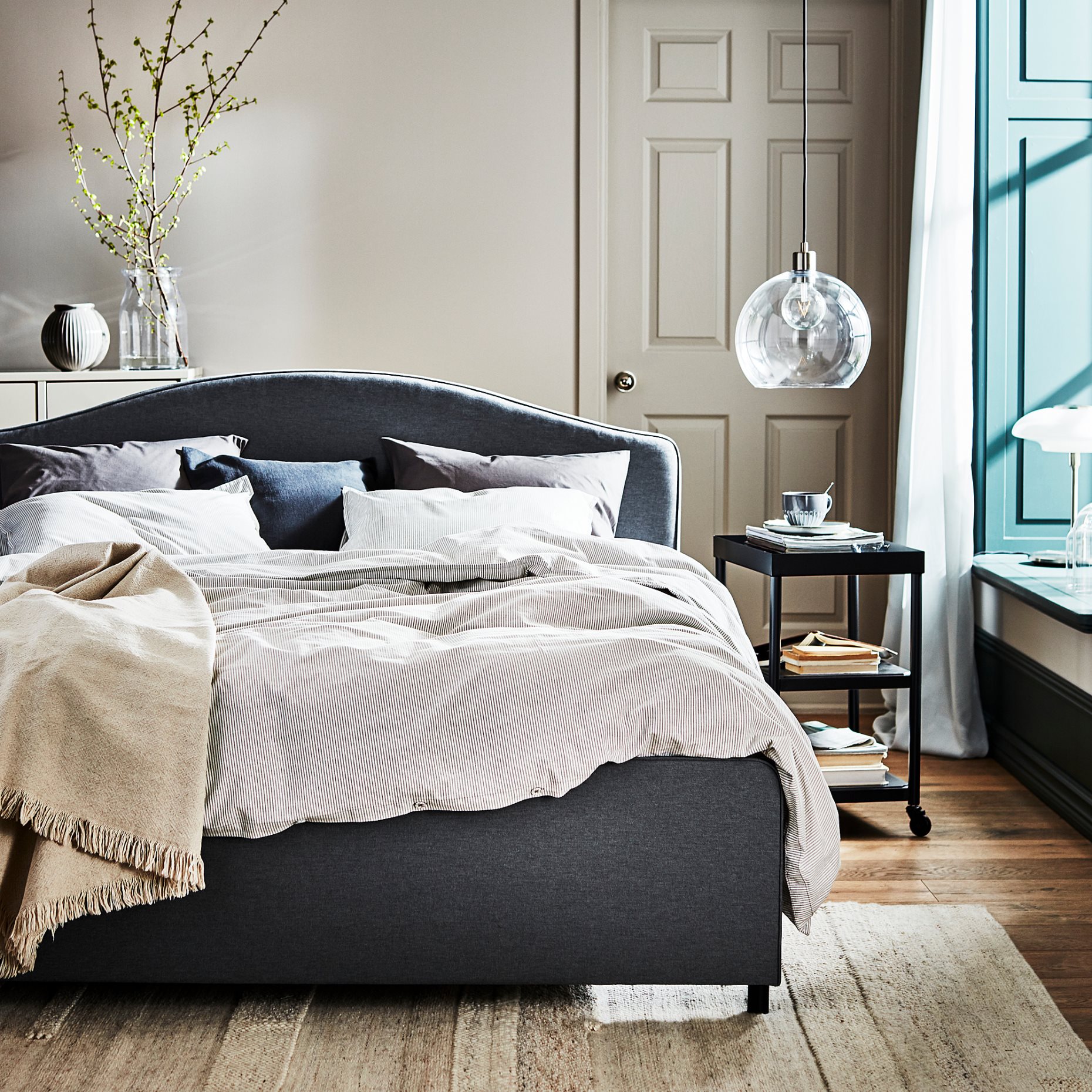 HAUGA, κρεβάτι με επένδυση, 160x200 cm, 304.463.54