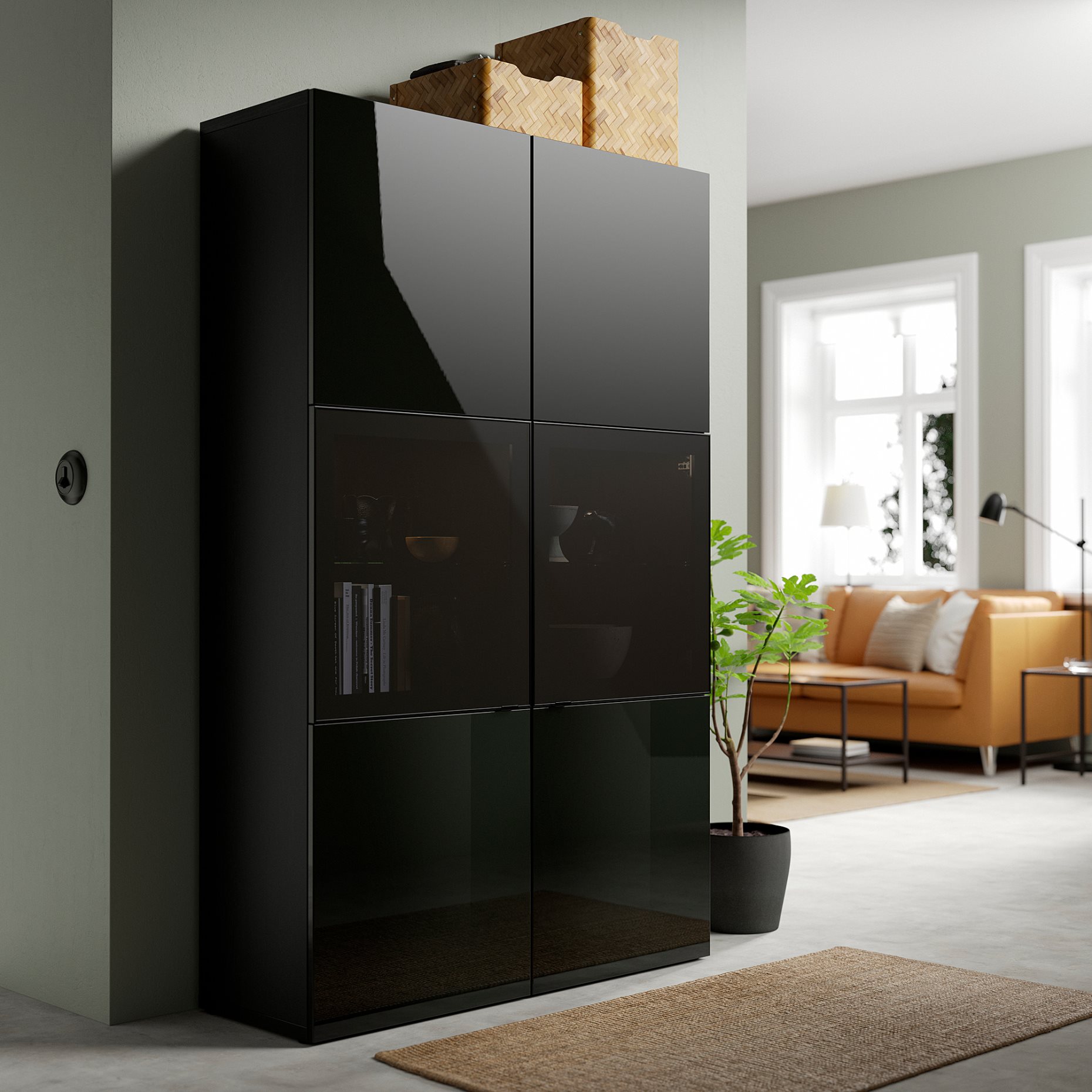 BESTÅ, storage combination w glass doors,, 120x42x193 cm, 390.594.57
