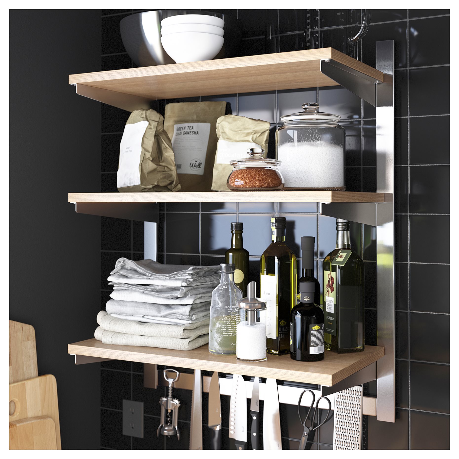 KUNGSFORS, suspension rail with shelf/magnet knife rack, 392.543.26